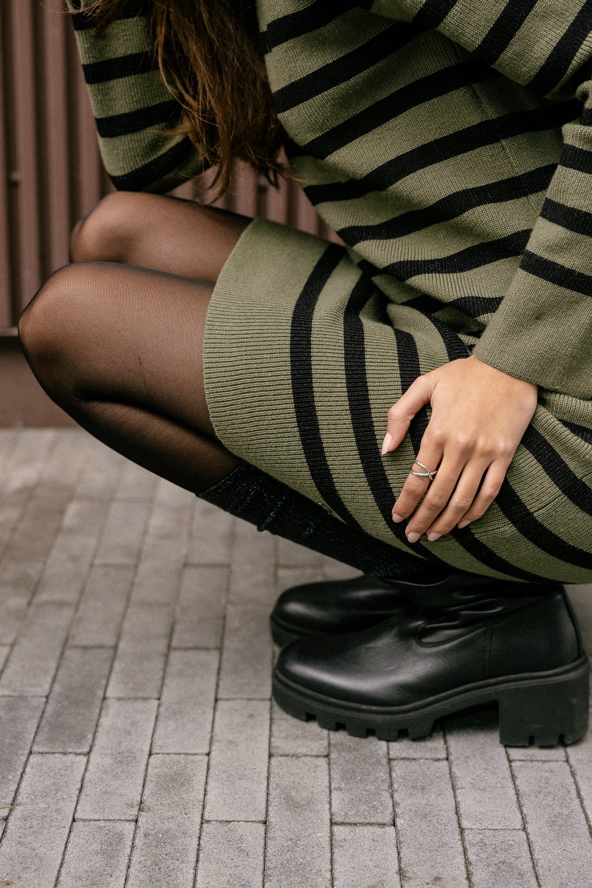 Robe pull Femme Reliane Stripes Zip green moss | Freeman T. Porter