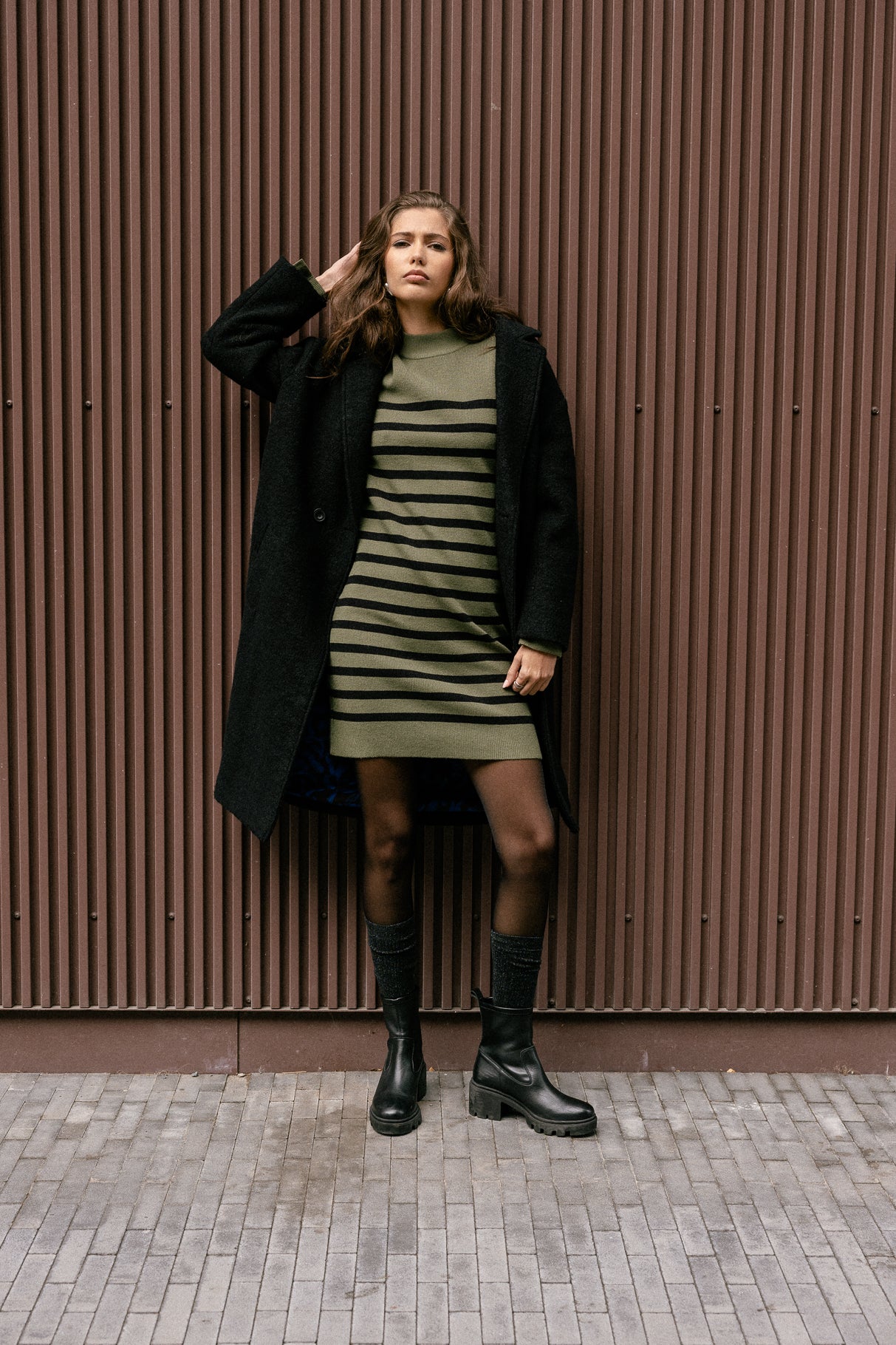 Robe pull Femme Reliane Stripes Zip green moss | Freeman T. Porter