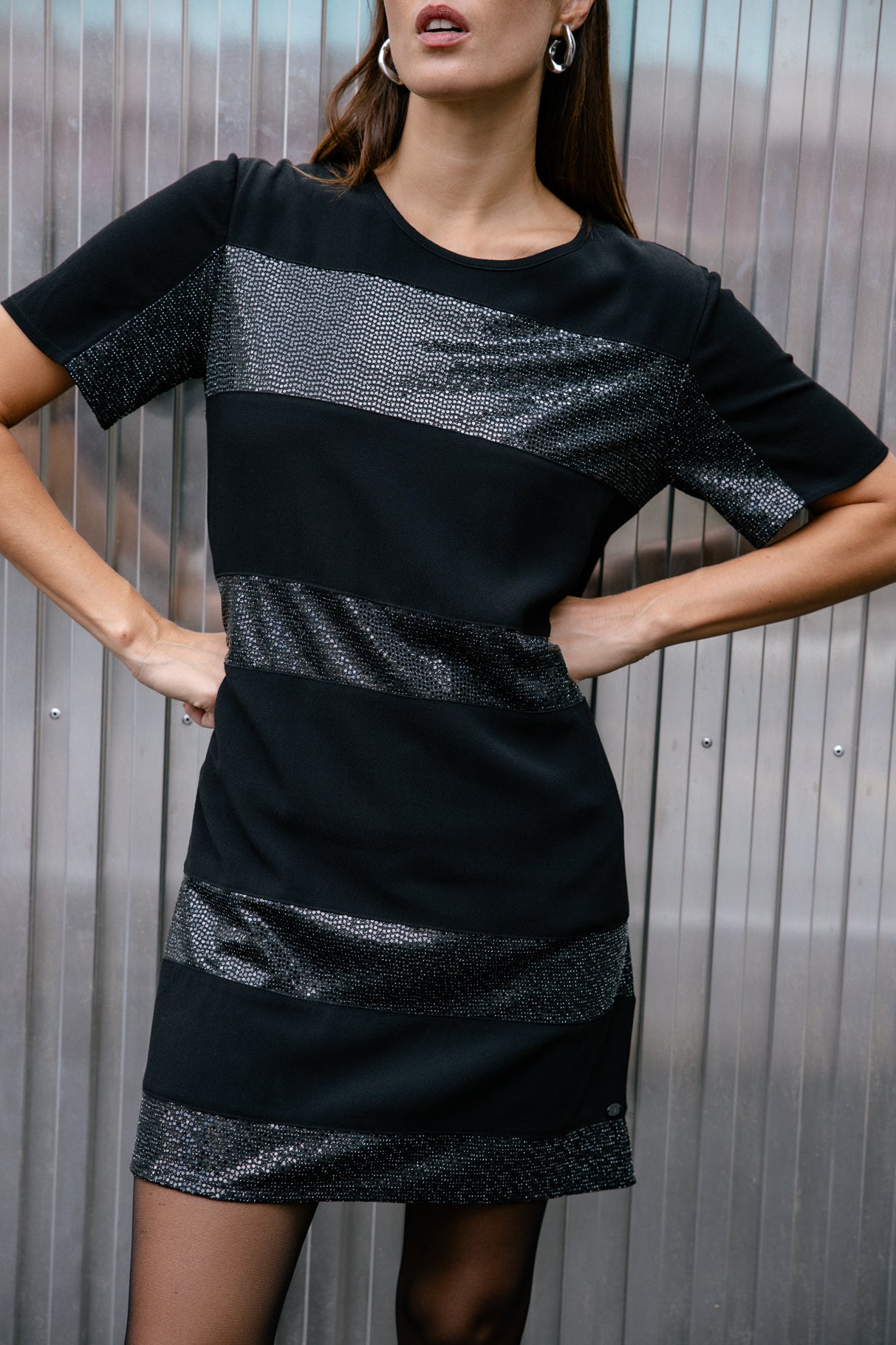 Robe à sequins Femme Ritchie Stripe black | Freeman T. Porter