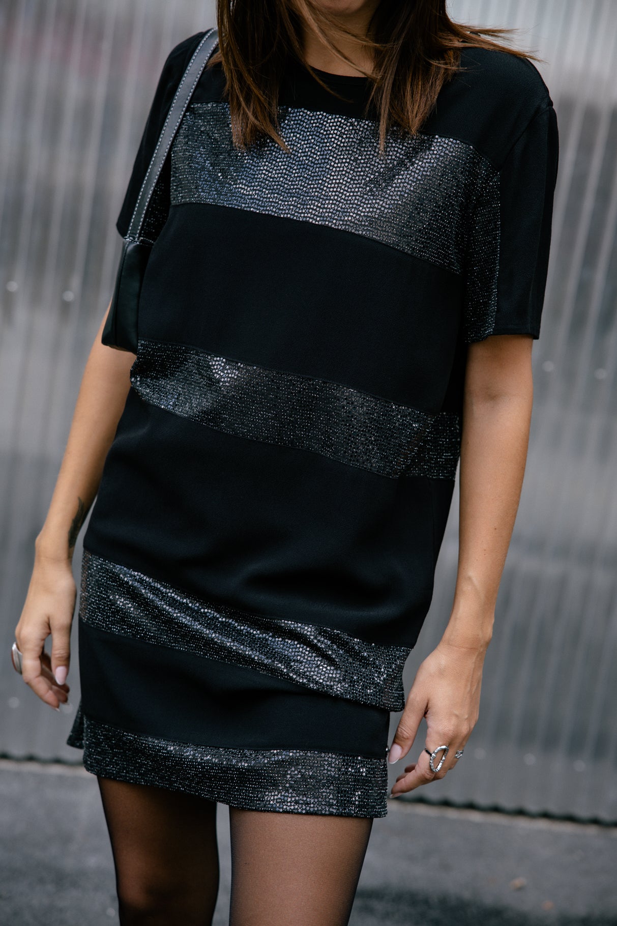 Robe à sequins Femme Ritchie Stripe black | Freeman T. Porter