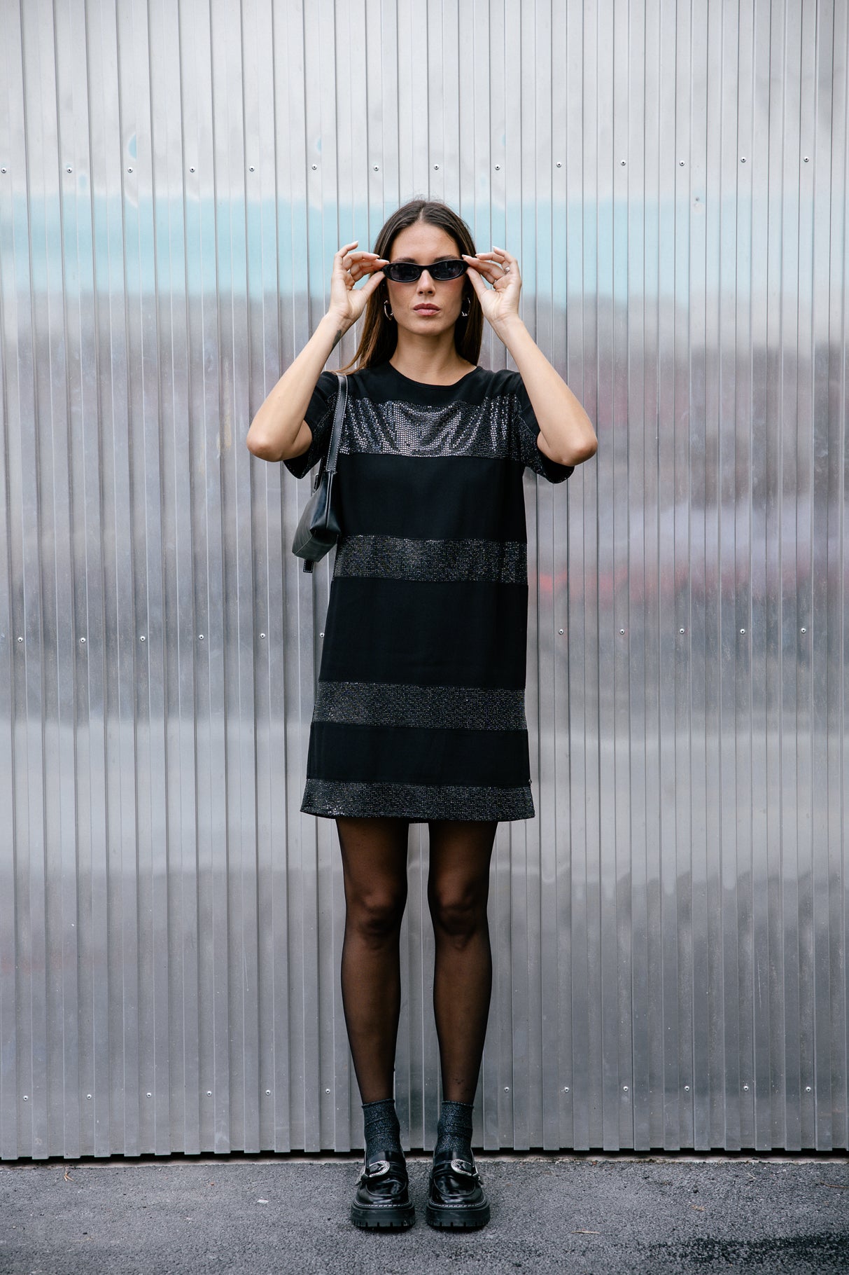 Robe à sequins Femme Ritchie Stripe black | Freeman T. Porter