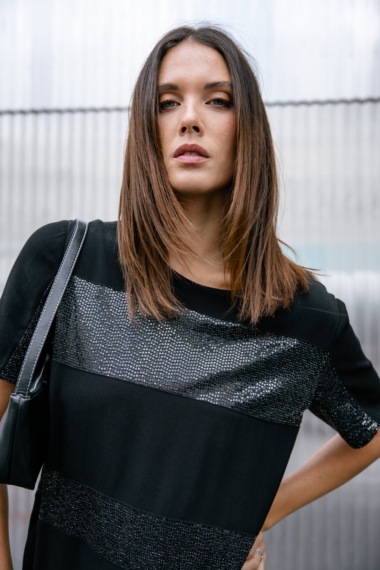 Robe à sequins Femme Ritchie Stripe black | Freeman T. Porter