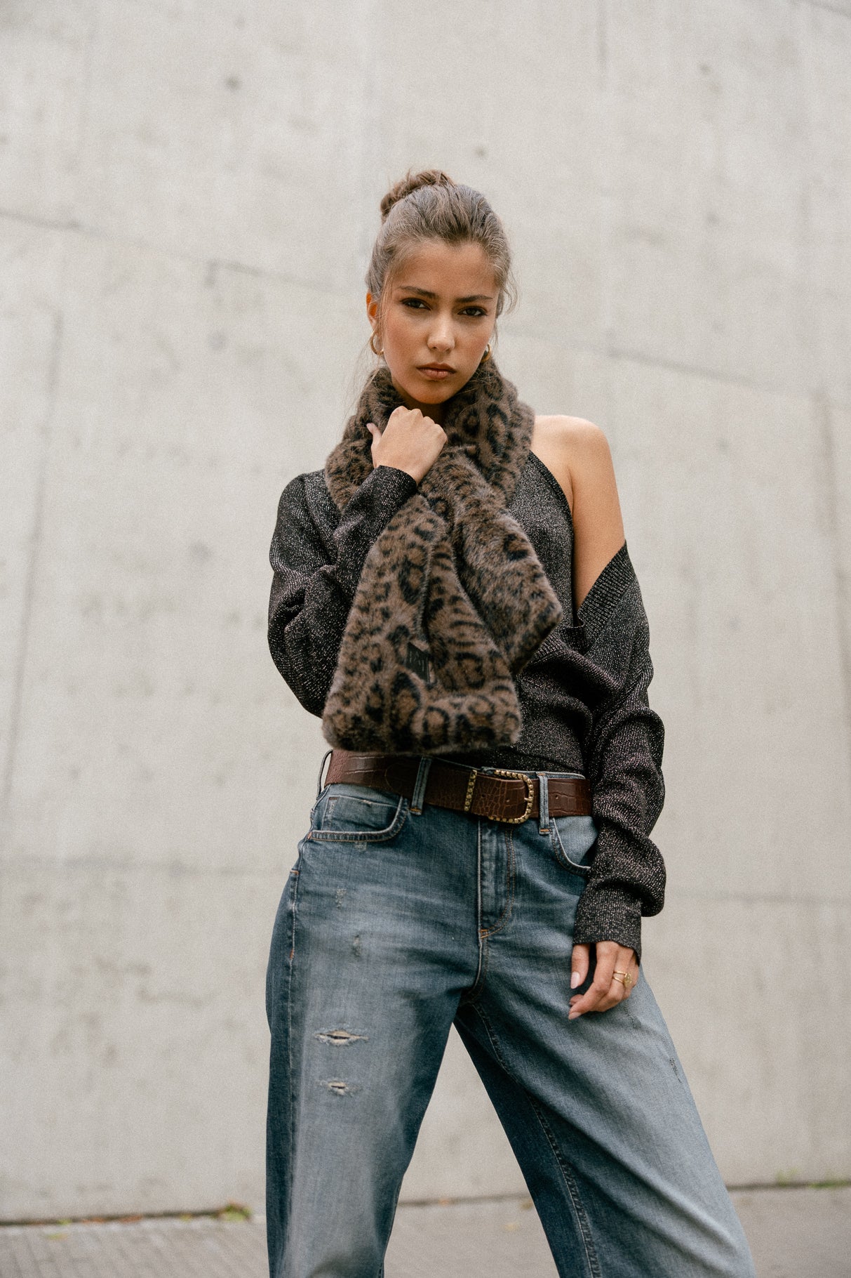 Écharpe Femme Livie Leo Fur dark grey | Freeman T. Porter