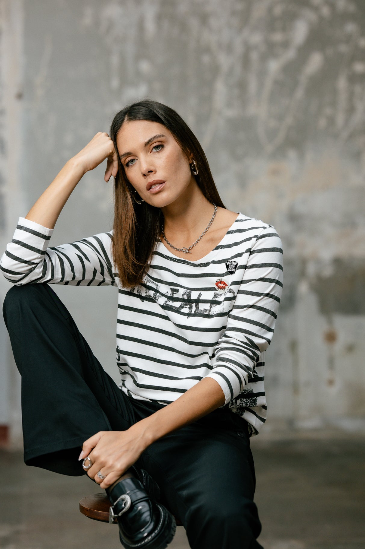 T-shirt manches longues Femme Twiggy Stripes white | Freeman T. Porter