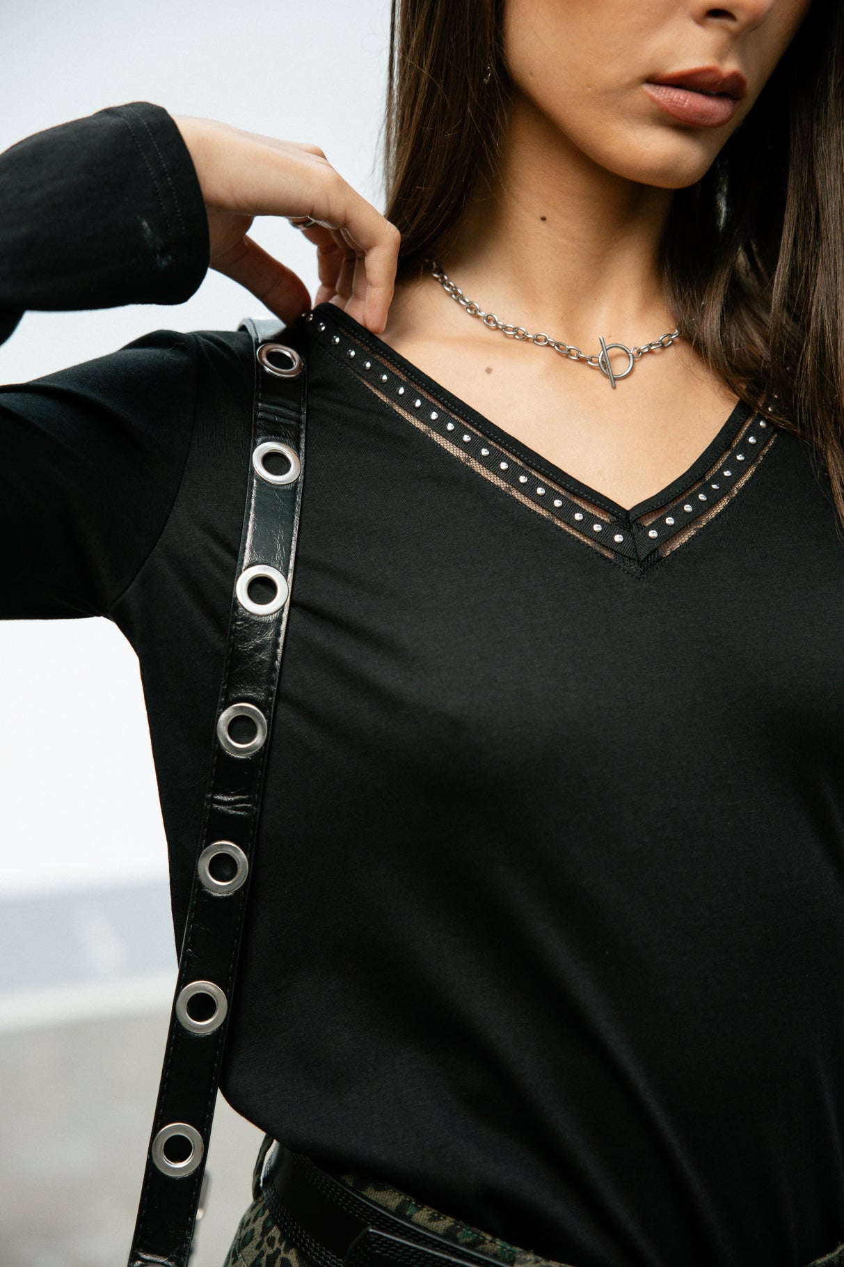 T-shirt avec rivets Femme Torina Studs black | Freeman T. Porter
