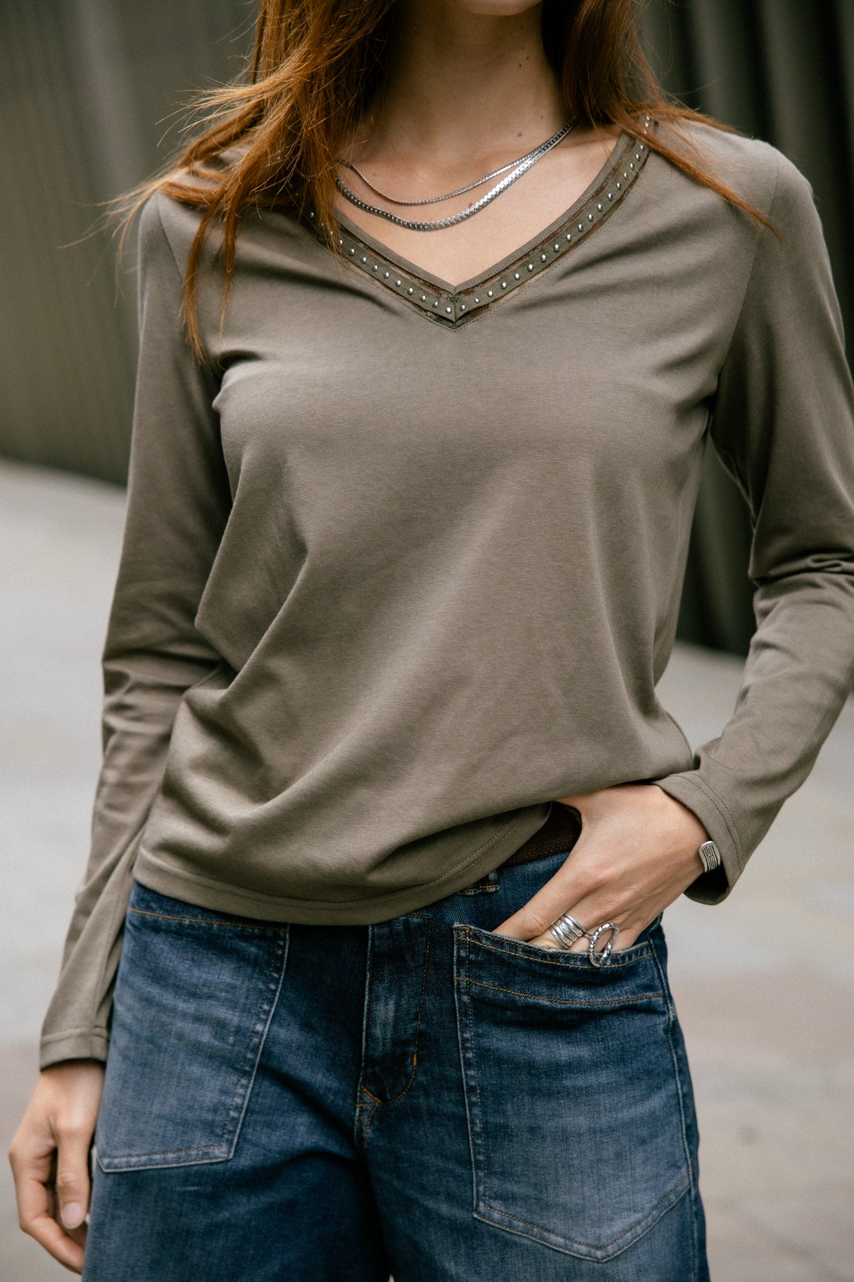 T-shirt avec rivets Frau Torina Studs dusky green | Freeman T. Porter