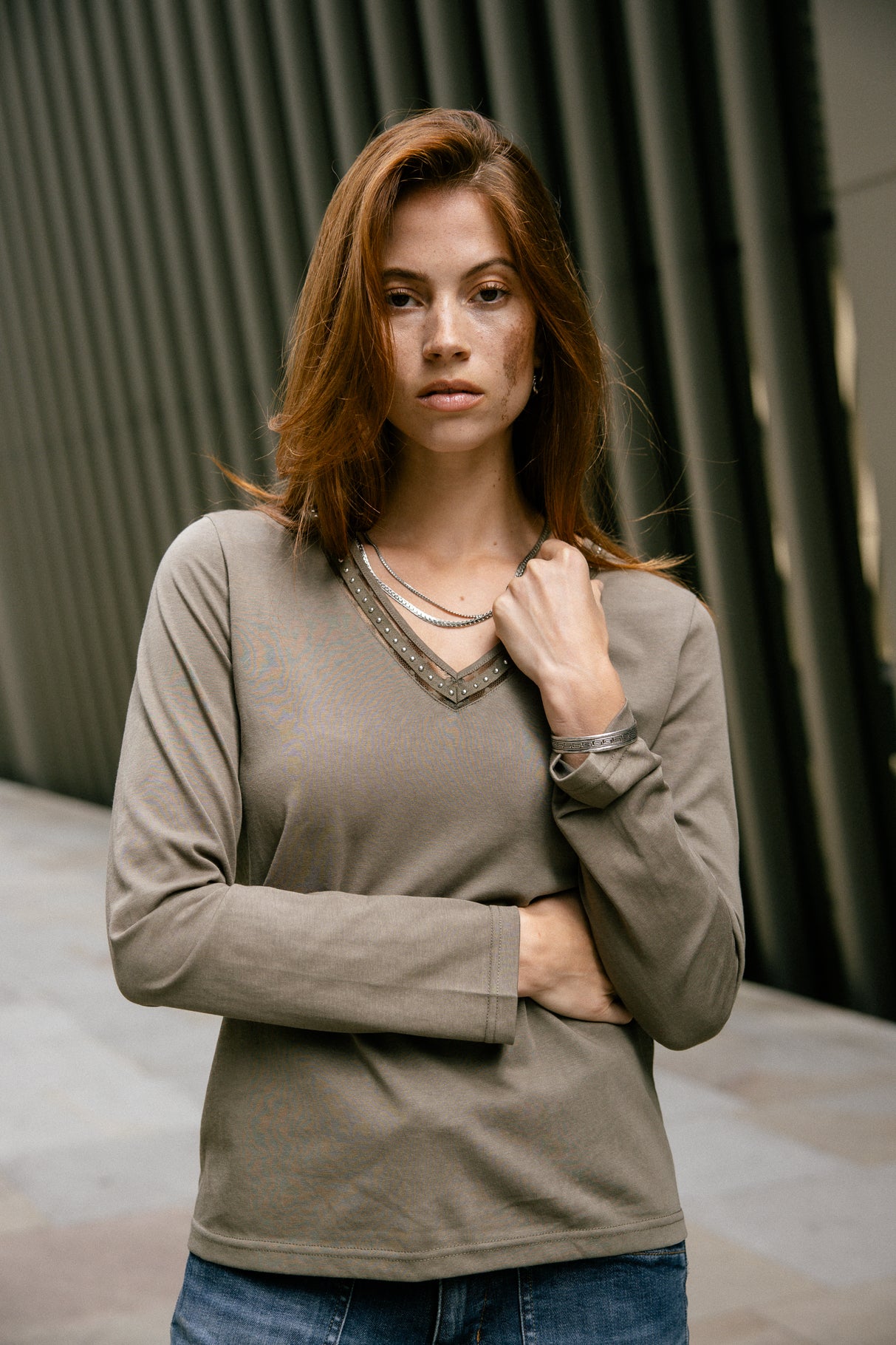 T-shirt avec rivets Frau Torina Studs dusky green | Freeman T. Porter