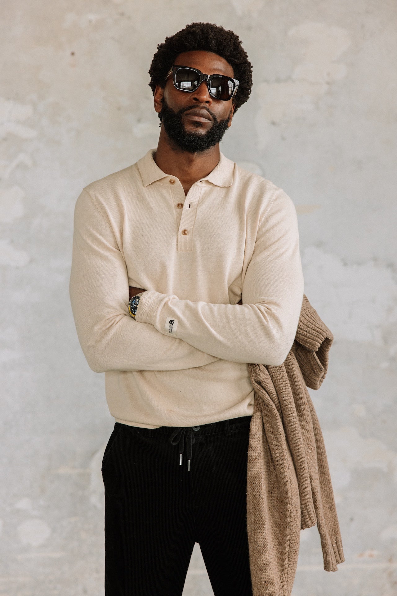 Polo en maille Hombres Mathew Dendra beige melange | Freeman T. Porter