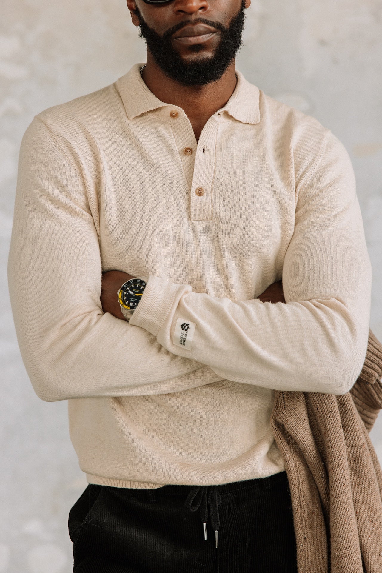 Polo en maille Hombres Mathew Dendra beige melange | Freeman T. Porter
