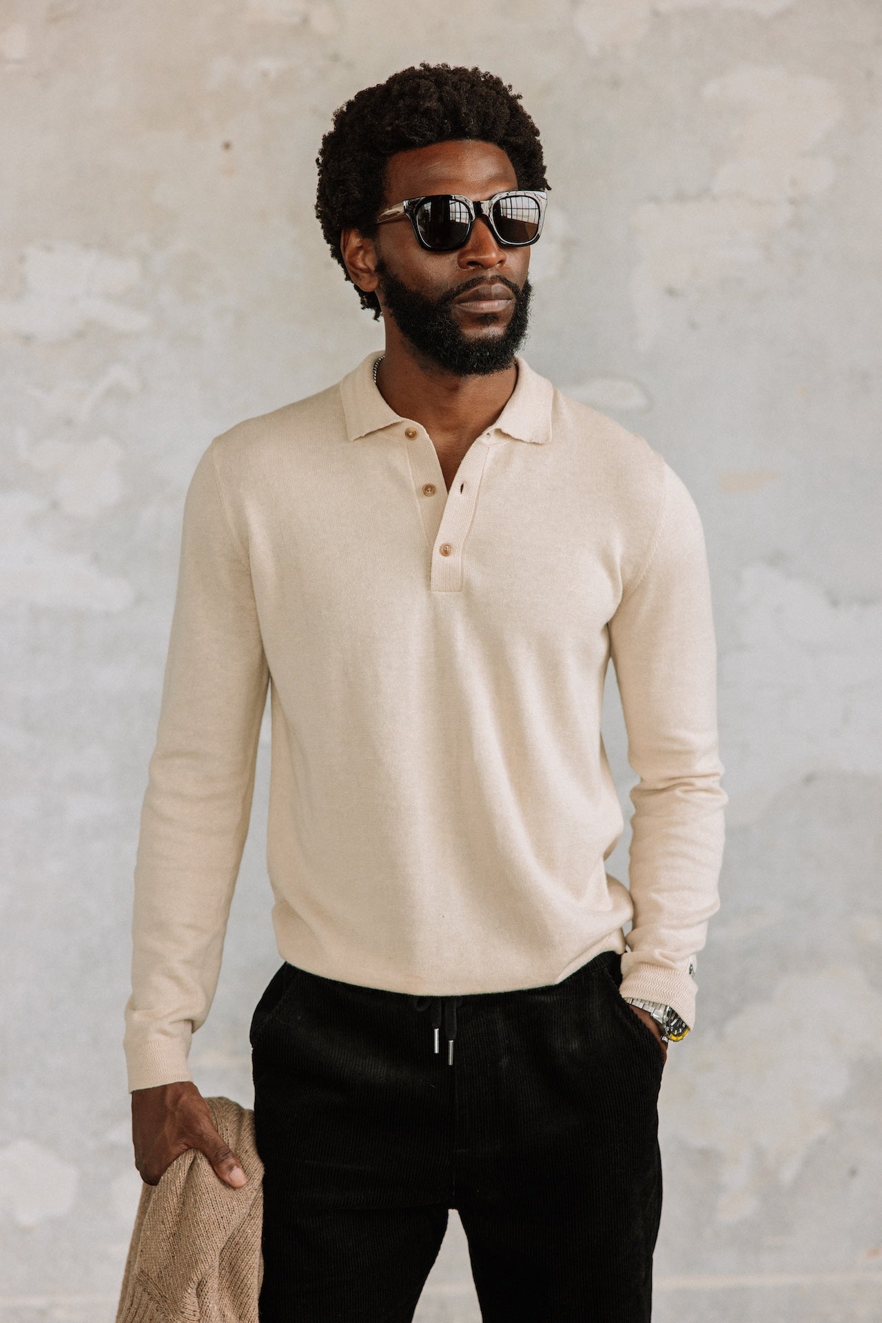 Polo en maille Hombres Mathew Dendra beige melange | Freeman T. Porter