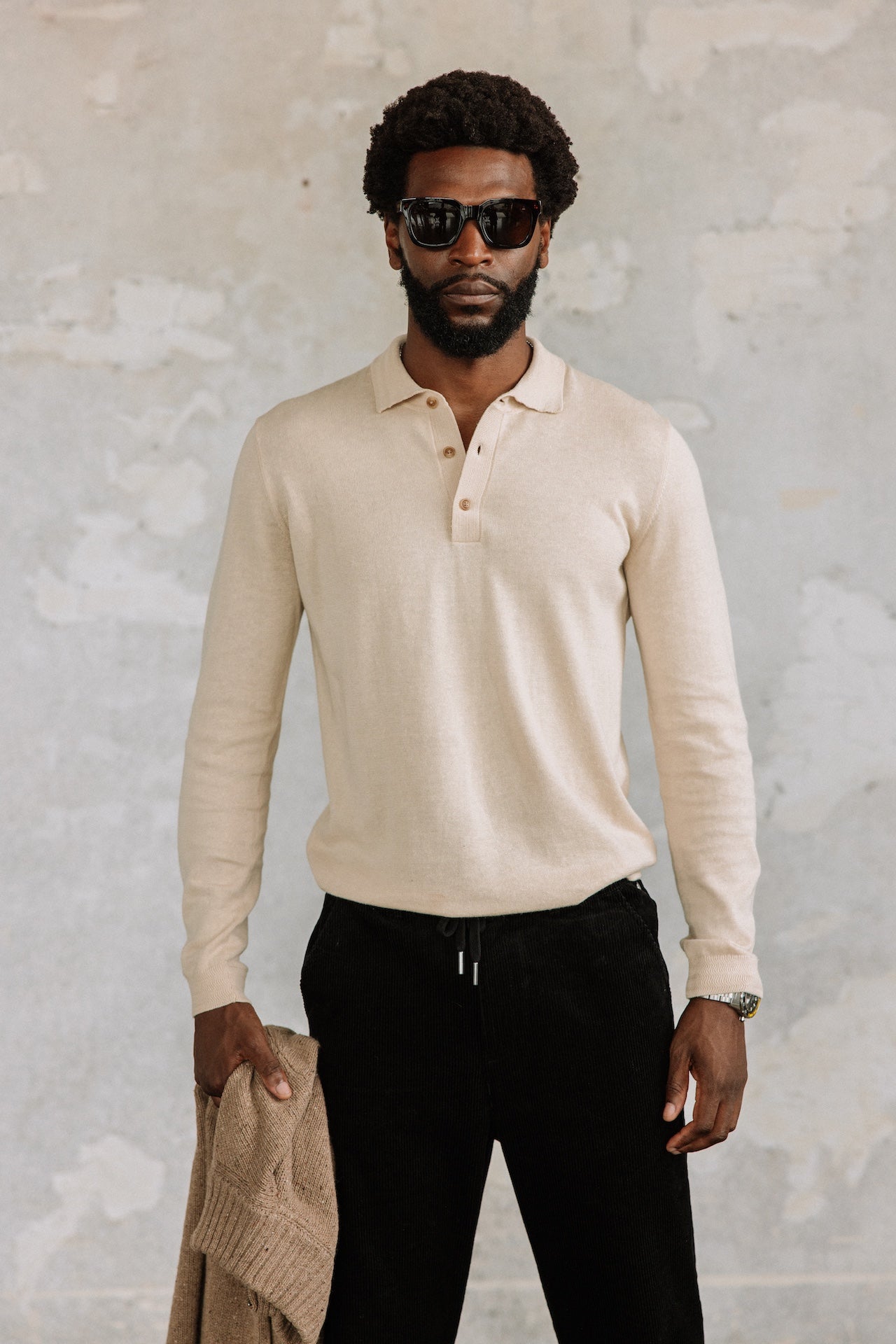 Polo en maille Hombres Mathew Dendra beige melange | Freeman T. Porter