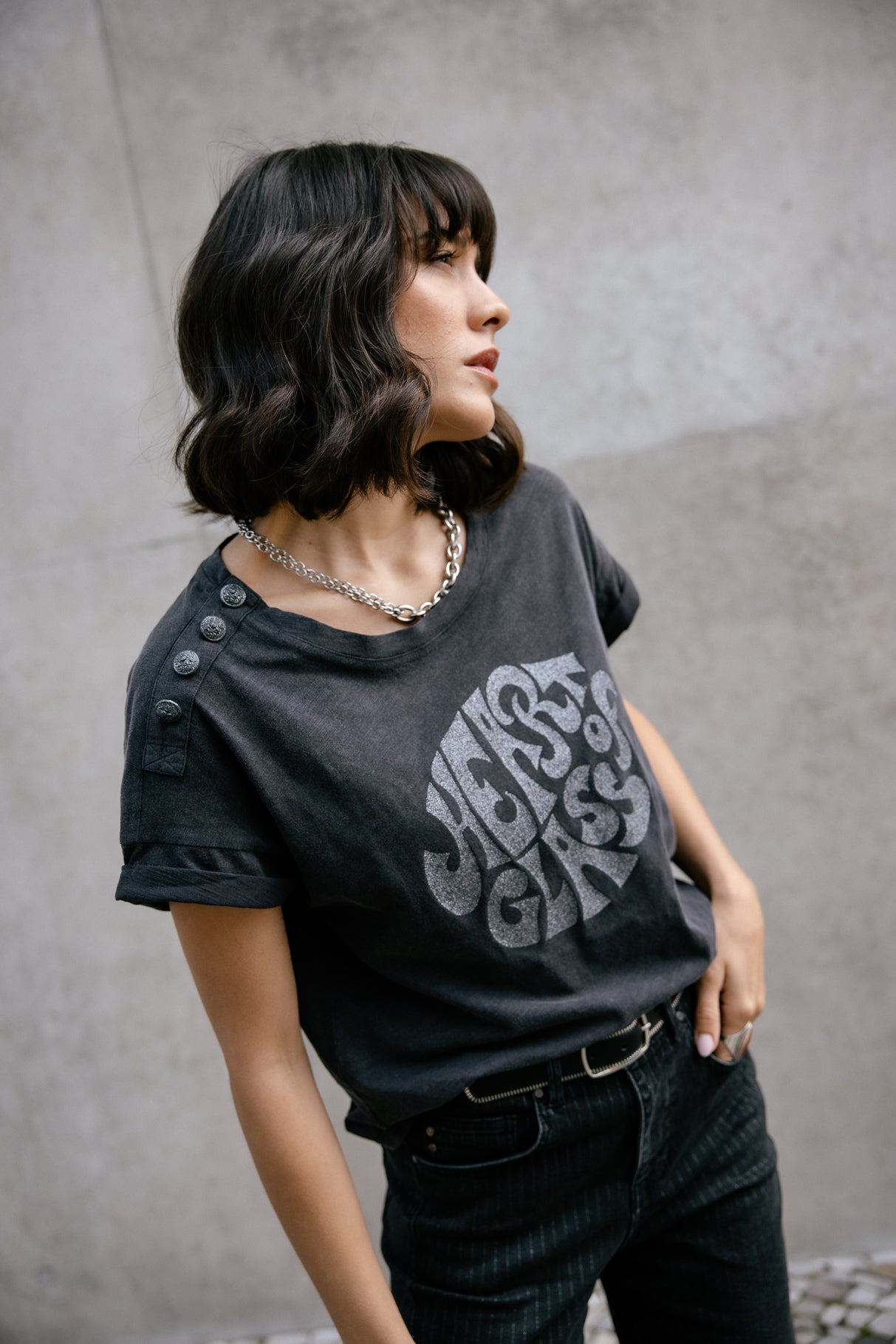 T-shirt imprimé paillettes Femme Telyssia Heart of Glass asphalte | Freeman T. Porter