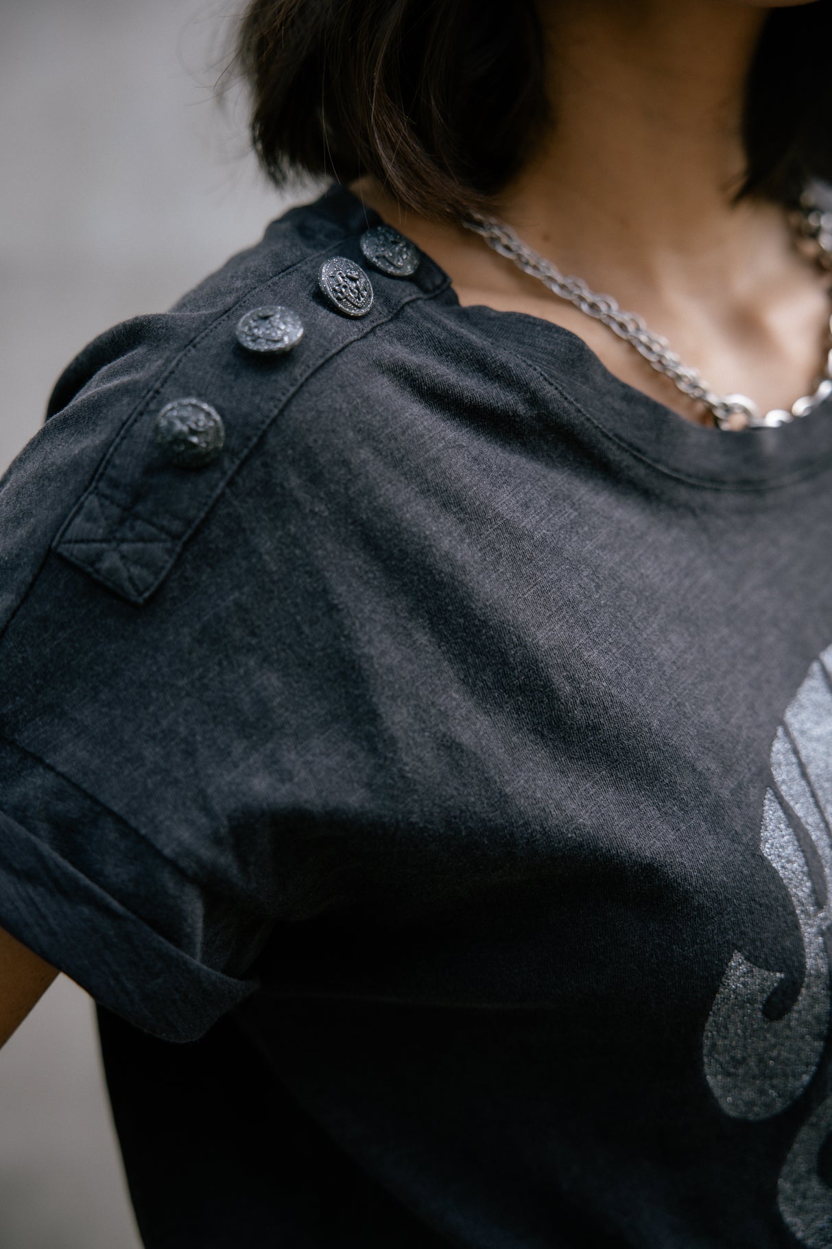 T-shirt imprimé paillettes Frau Telyssia Heart of Glass asphalte | Freeman T. Porter