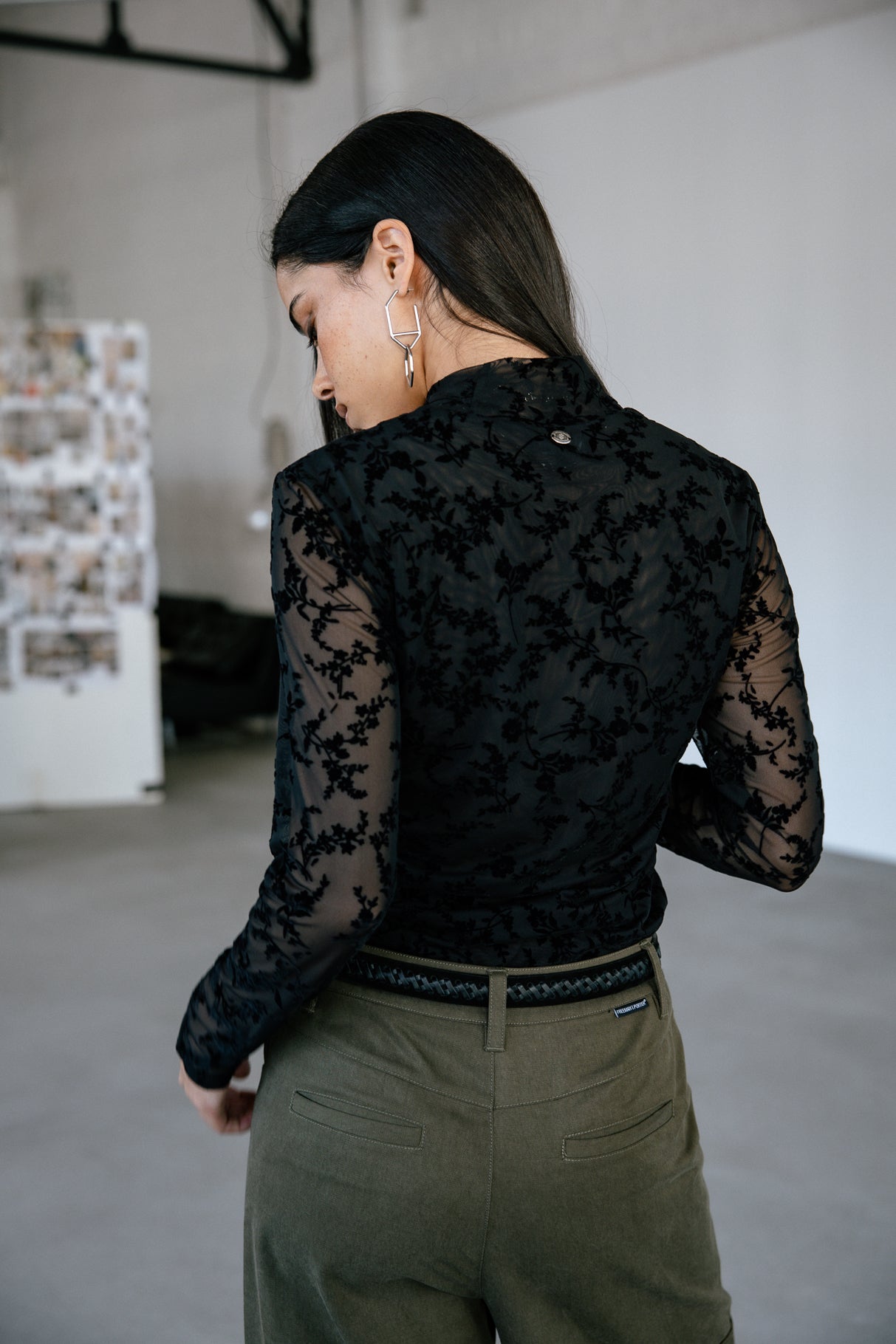 Top en résille imprimée Femme Thylane Flowers black | Freeman T. Porter