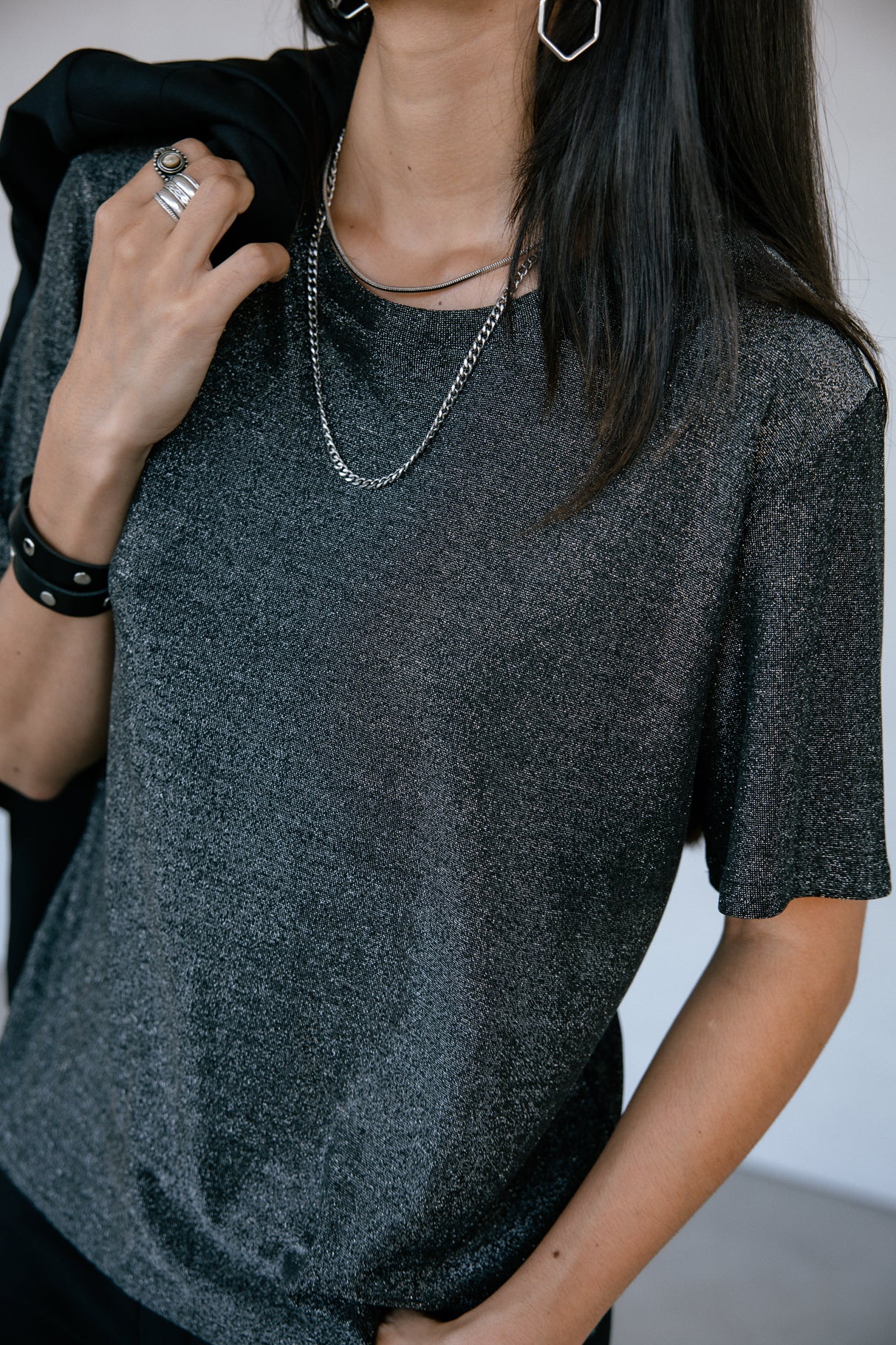 T-shirt lurex Femme Tachina Shiny gun metal | Freeman T. Porter
