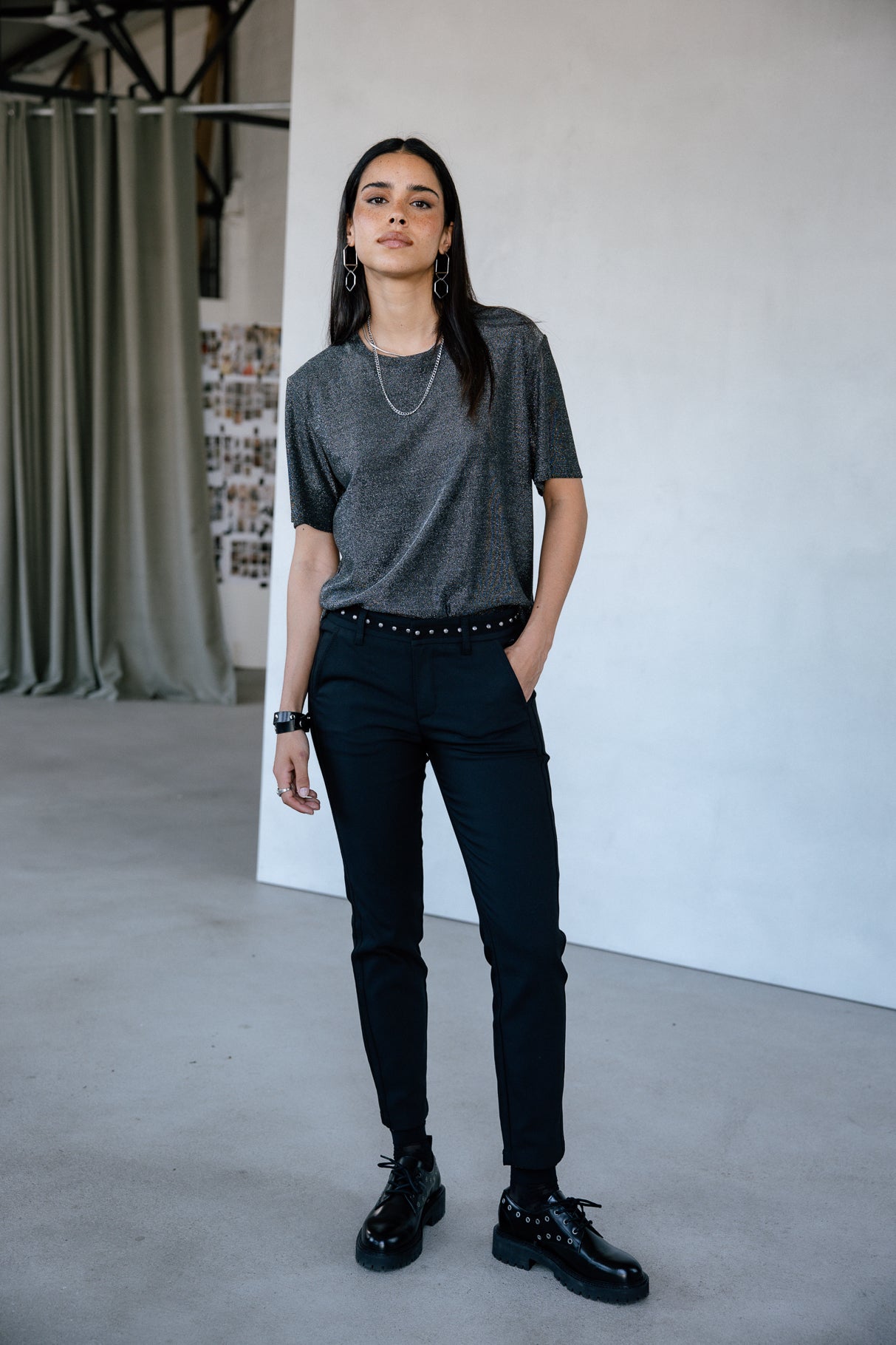 T-shirt lurex Femme Tachina Shiny gun metal | Freeman T. Porter