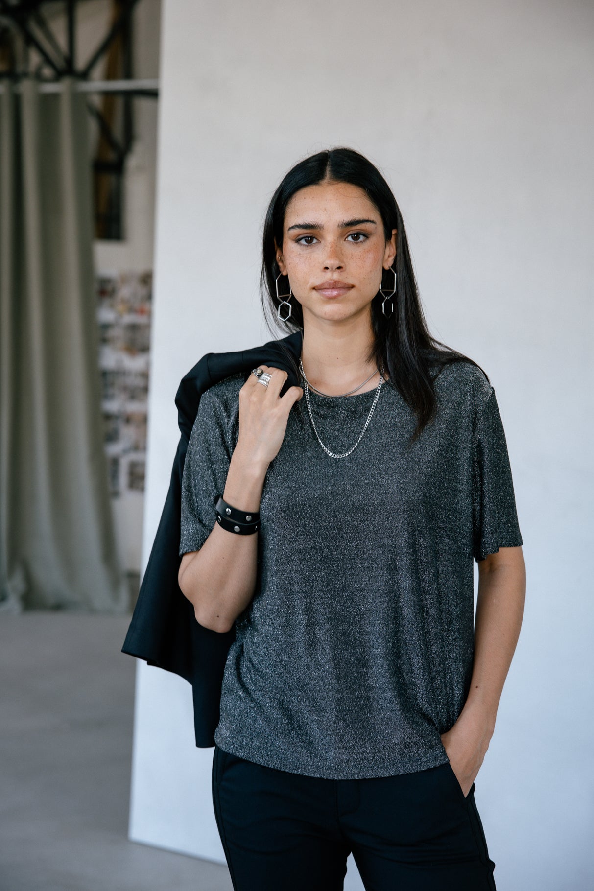 T-shirt lurex Femme Tachina Shiny gun metal | Freeman T. Porter