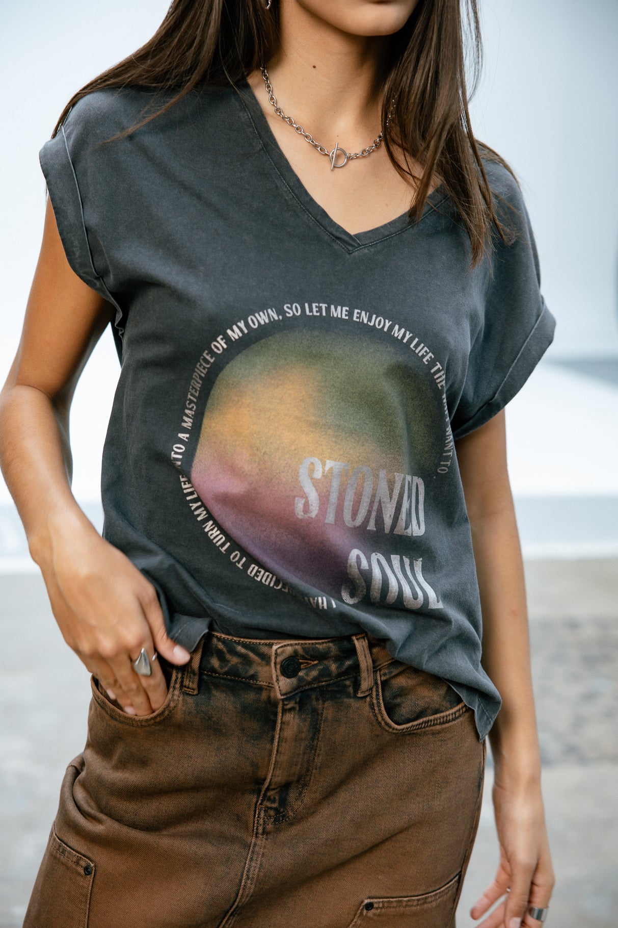 T-shirt imprimé Femme Thomsen Stoned Soul old black | Freeman T. Porter