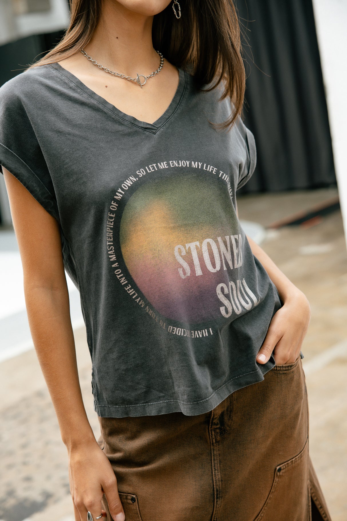 T-shirt imprimé Femme Thomsen Stoned Soul old black | Freeman T. Porter