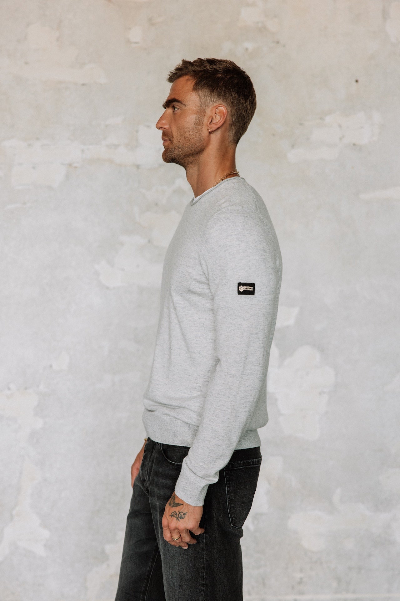 Pull col rond Hombres Sonny Macau melanged grey | Freeman T. Porter