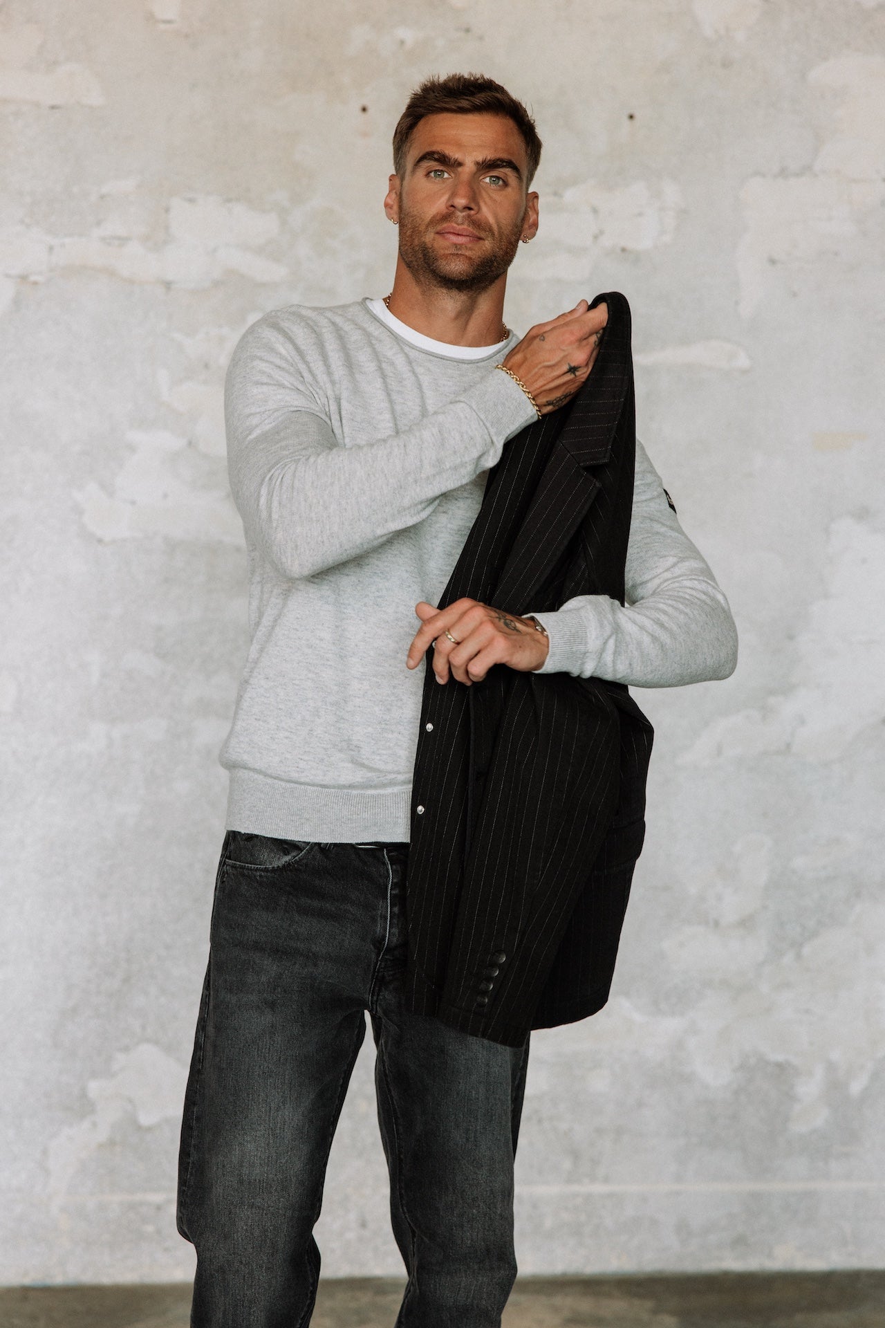 Pull col rond Hombres Sonny Macau melanged grey | Freeman T. Porter