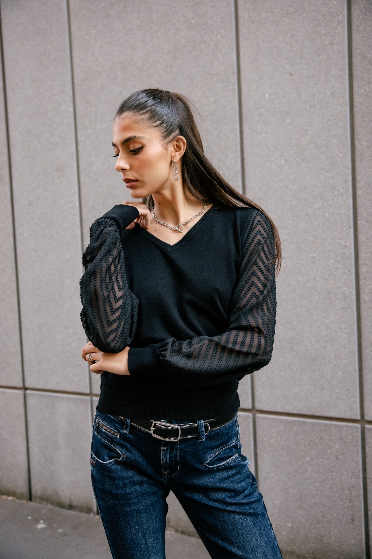 Pull manches voile Woman Laonie Zig Zag black | Freeman T. Porter
