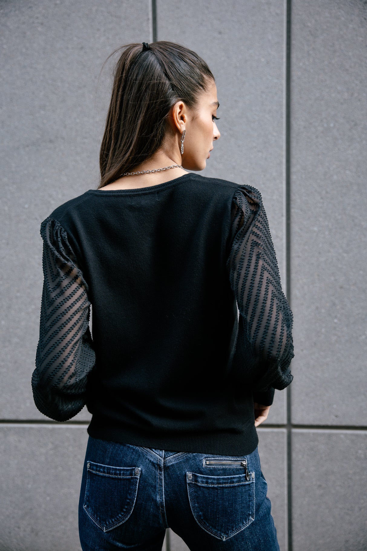 Pull manches voile Mujer Laonie Zig Zag black | Freeman T. Porter