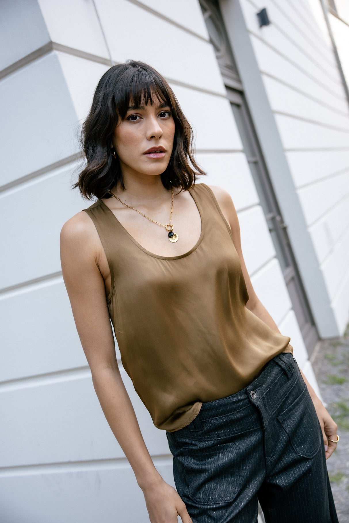 Top sans manche Femme Dulcia Silk bronze | Freeman T. Porter