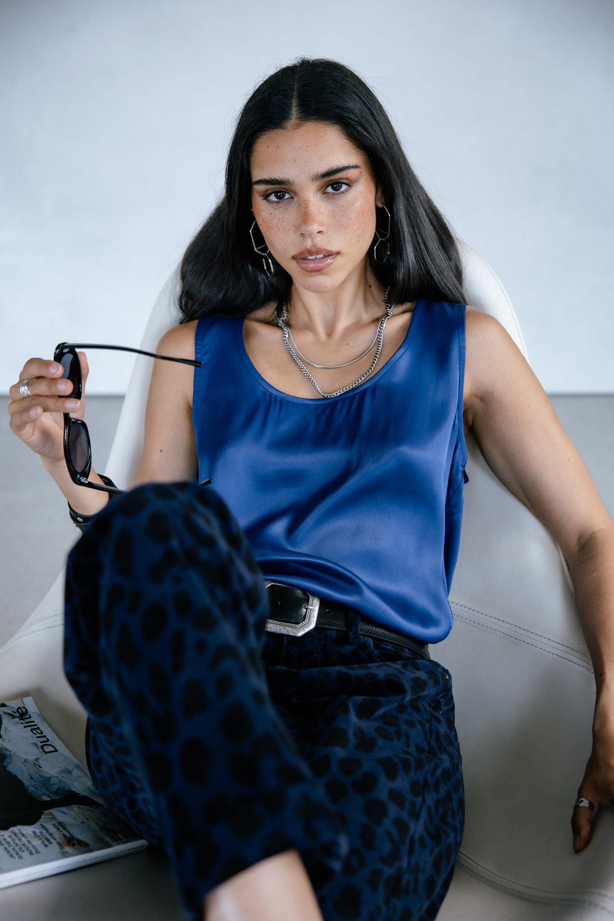 Top sans manche Femme Dulcia Silk bellwether blue | Freeman T. Porter