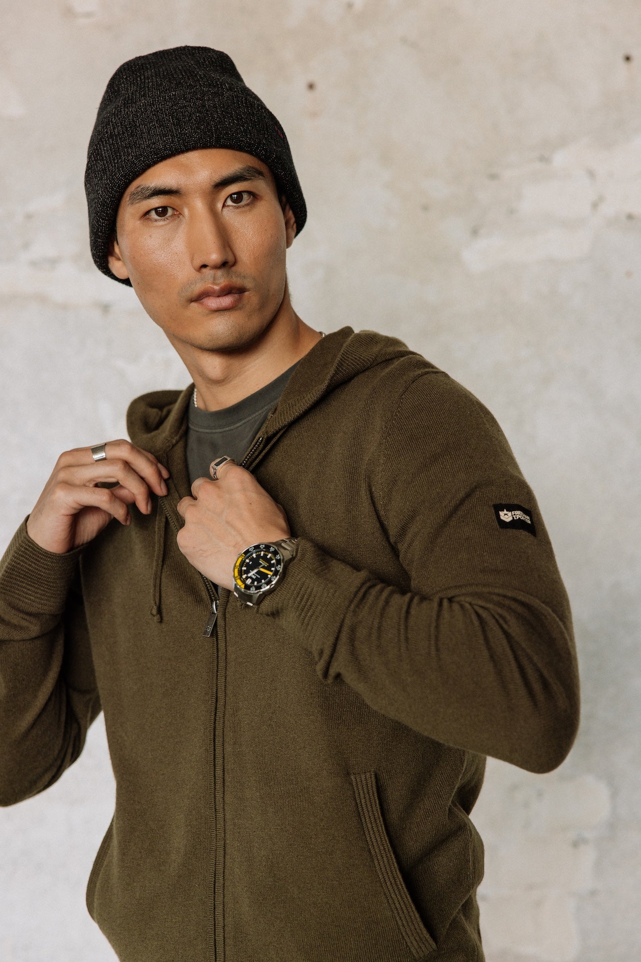 Cardigan à capuche Hombres Lyam Macau olive night | Freeman T. Porter