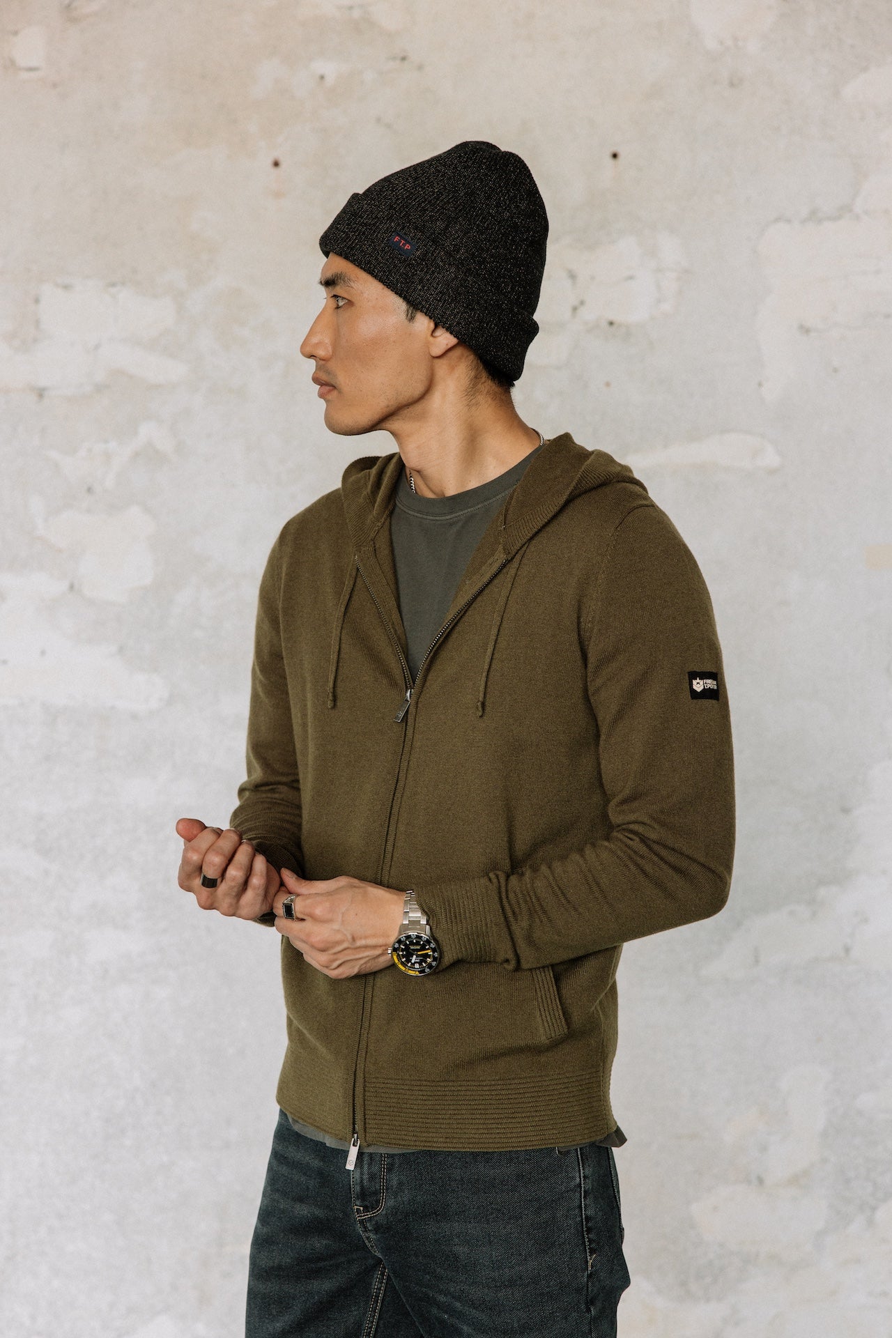 Cardigan à capuche Hombres Lyam Macau olive night | Freeman T. Porter