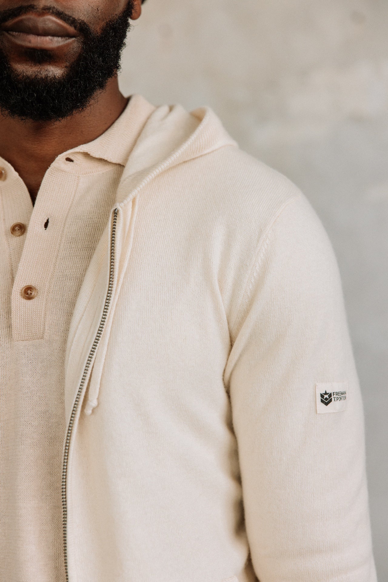 Cardigan à capuche Hombres Lyam Macau egret | Freeman T. Porter