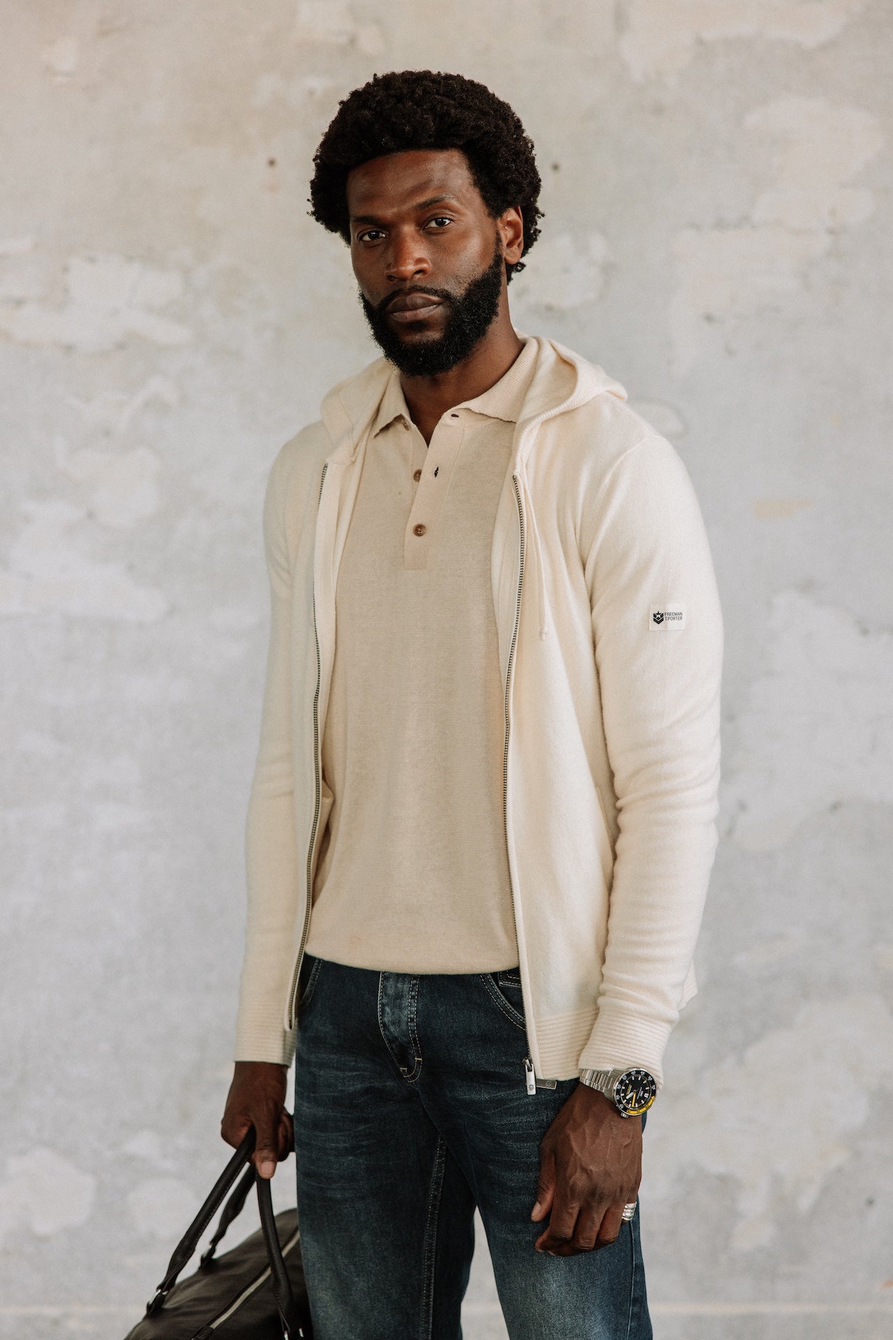 Cardigan à capuche Hombres Lyam Macau egret | Freeman T. Porter