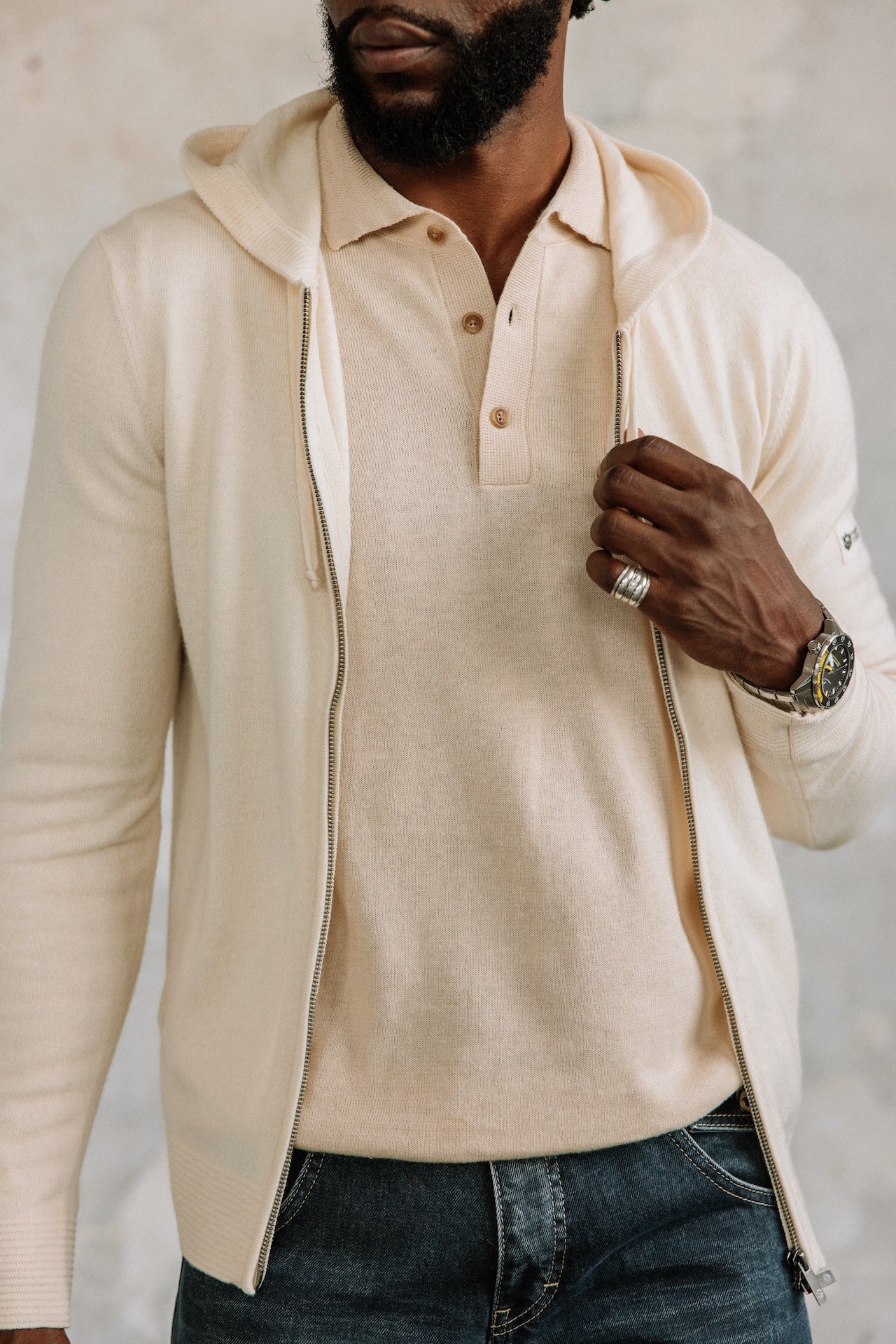 Cardigan à capuche Hombres Lyam Macau egret | Freeman T. Porter