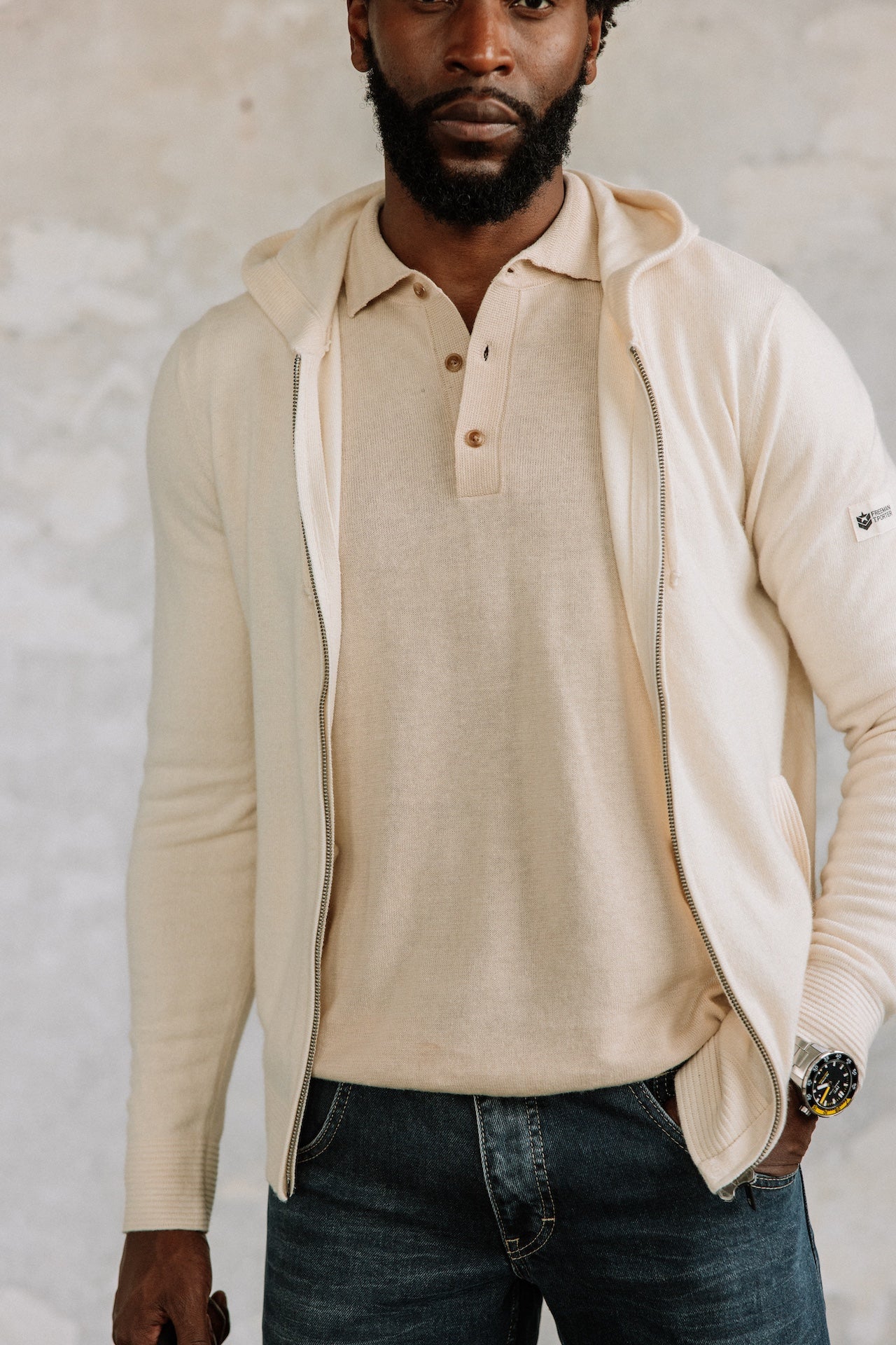 Cardigan à capuche Hombres Lyam Macau egret | Freeman T. Porter