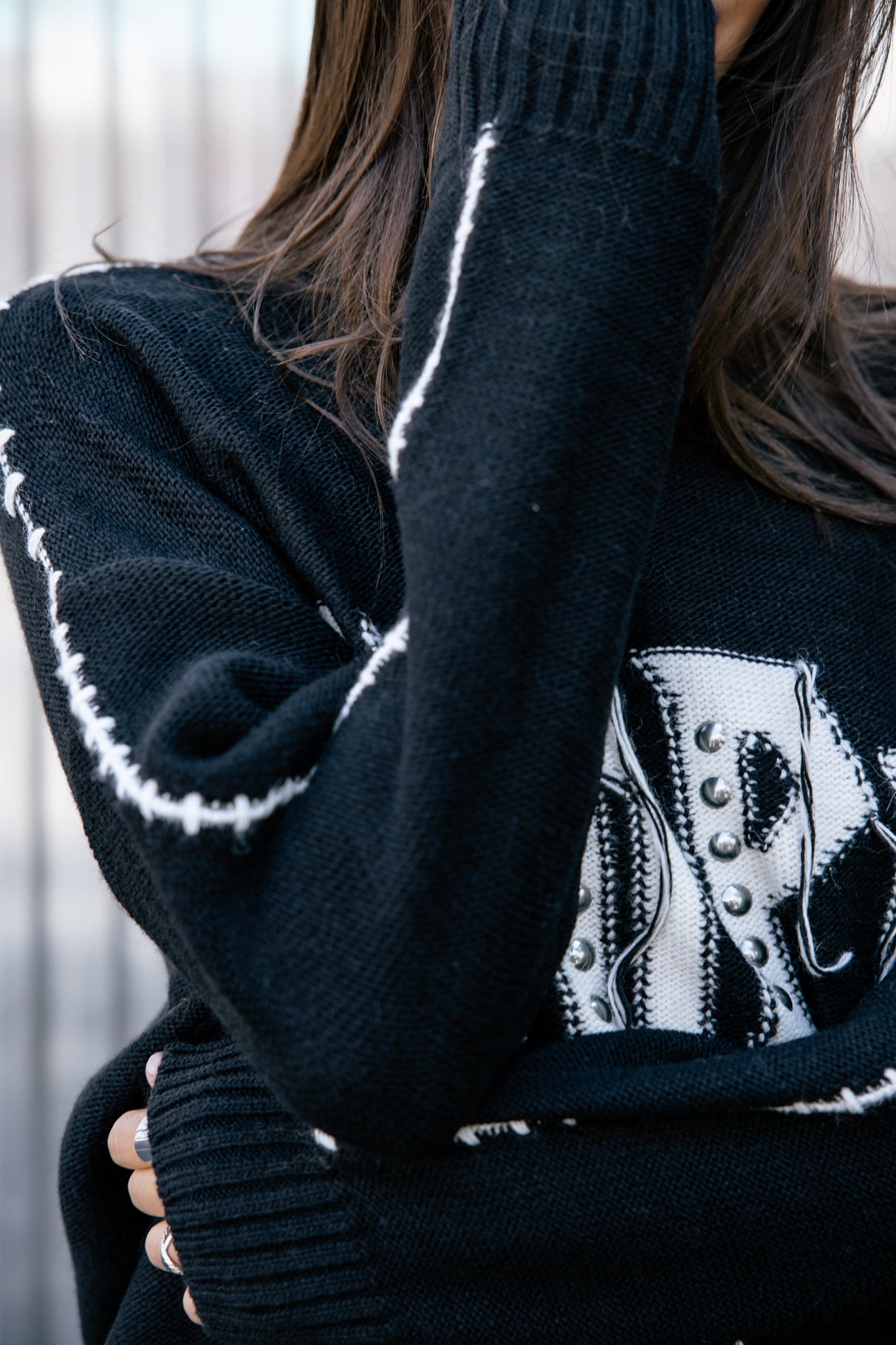 Pull détails frangés Femme Pears Rock black | Freeman T. Porter