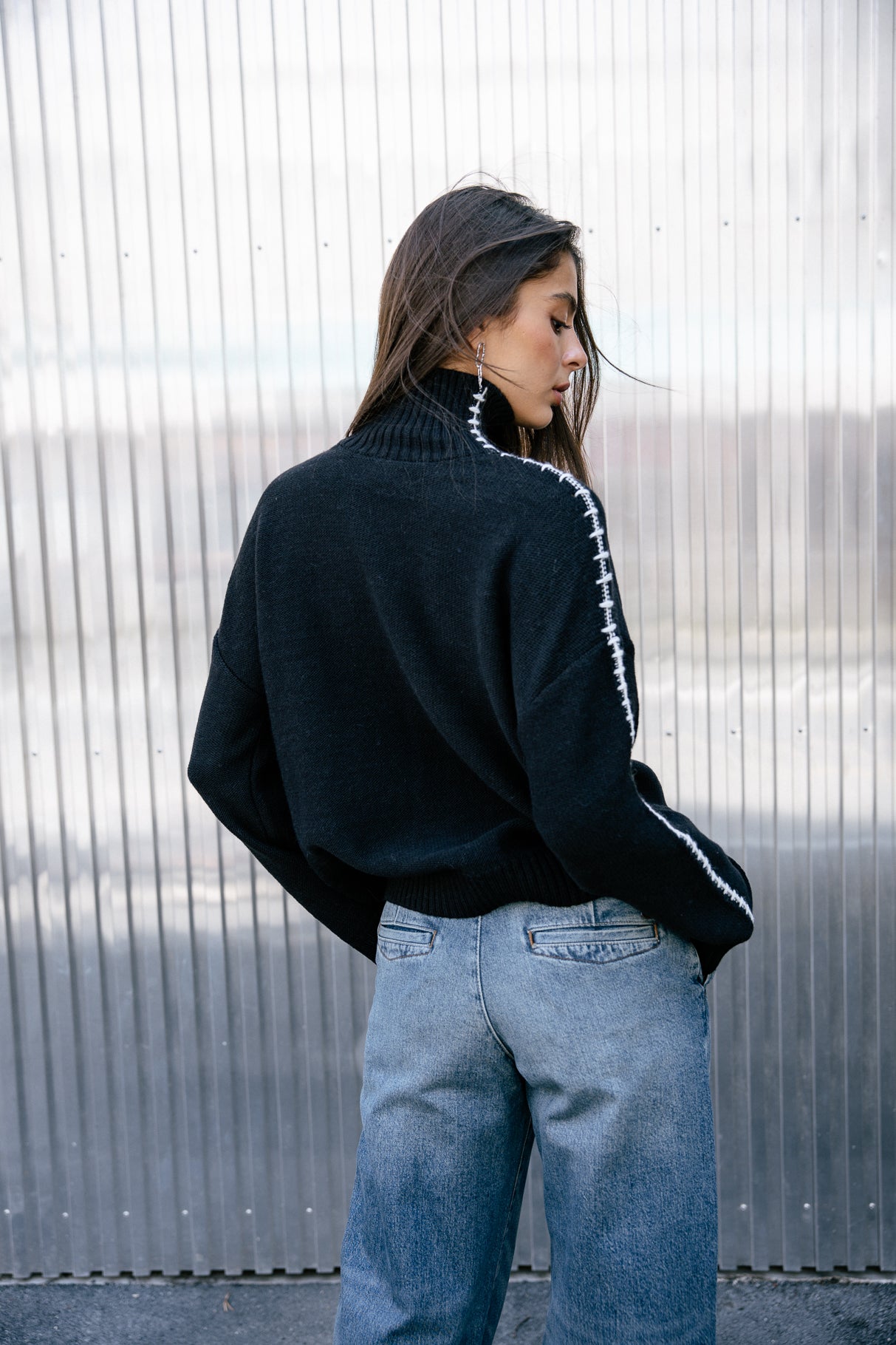 Pull détails frangés Femme Pears Rock black | Freeman T. Porter