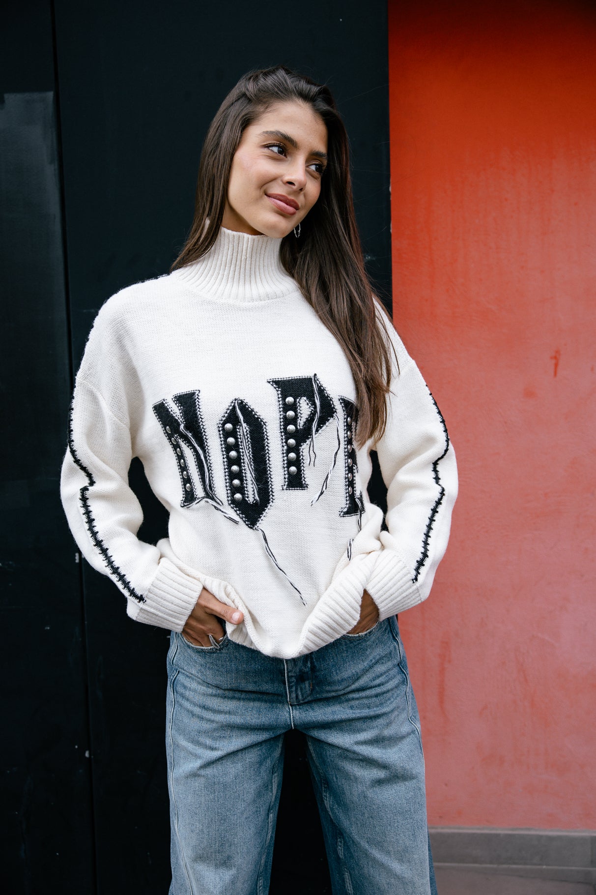 Pull détails frangés Femme Pears Rock off white | Freeman T. Porter