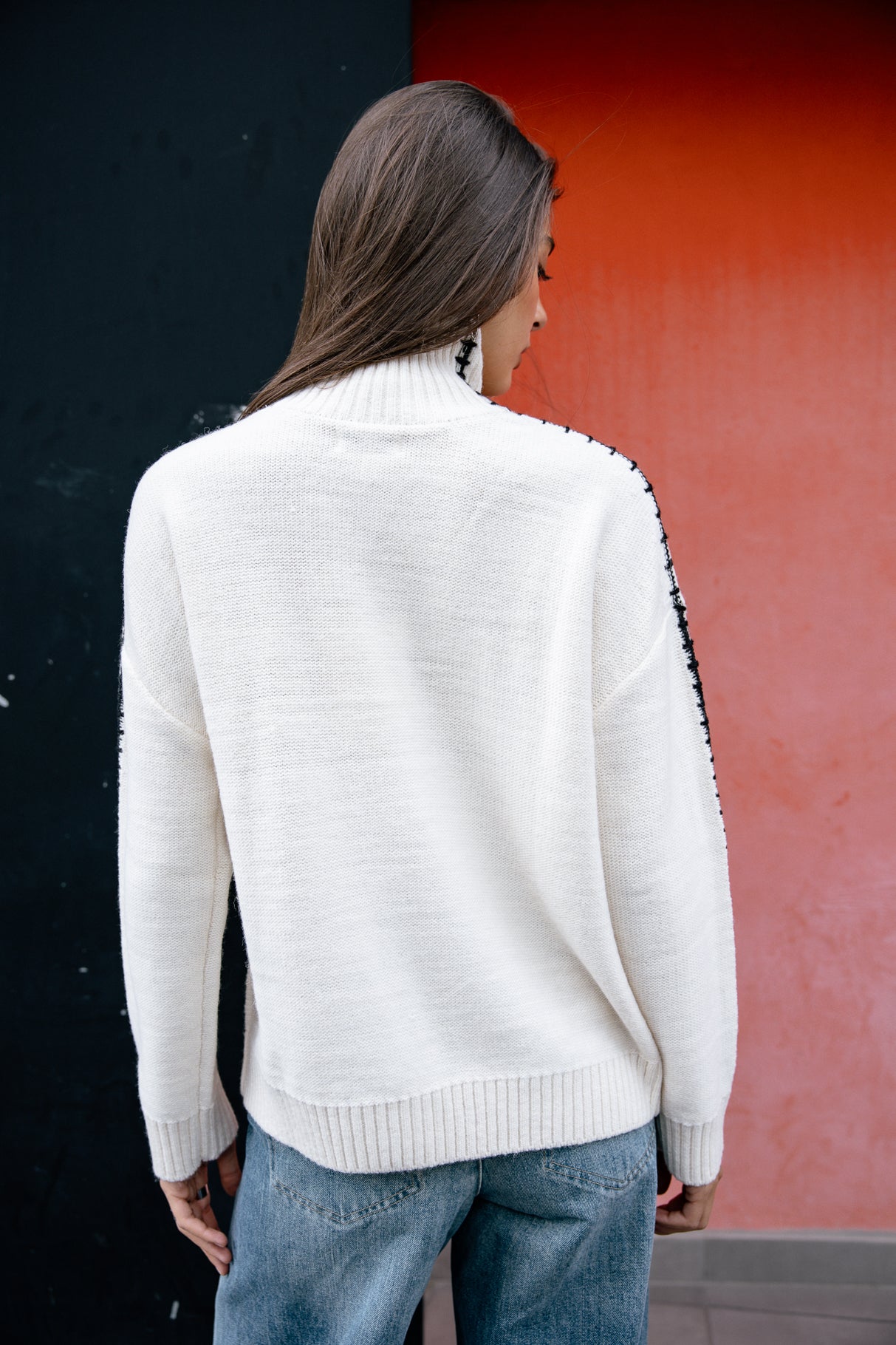 Pull détails frangés Femme Pears Rock off white | Freeman T. Porter