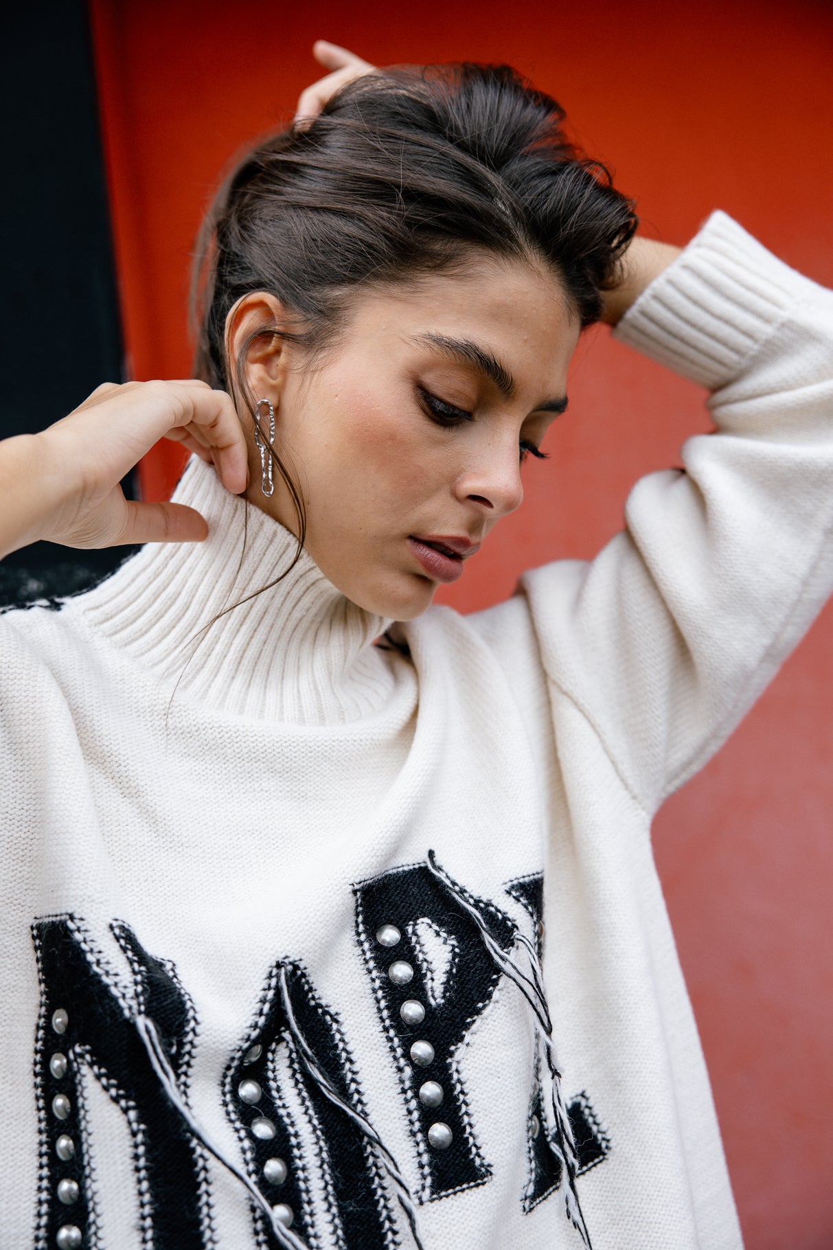Pull détails frangés Femme Pears Rock off white | Freeman T. Porter