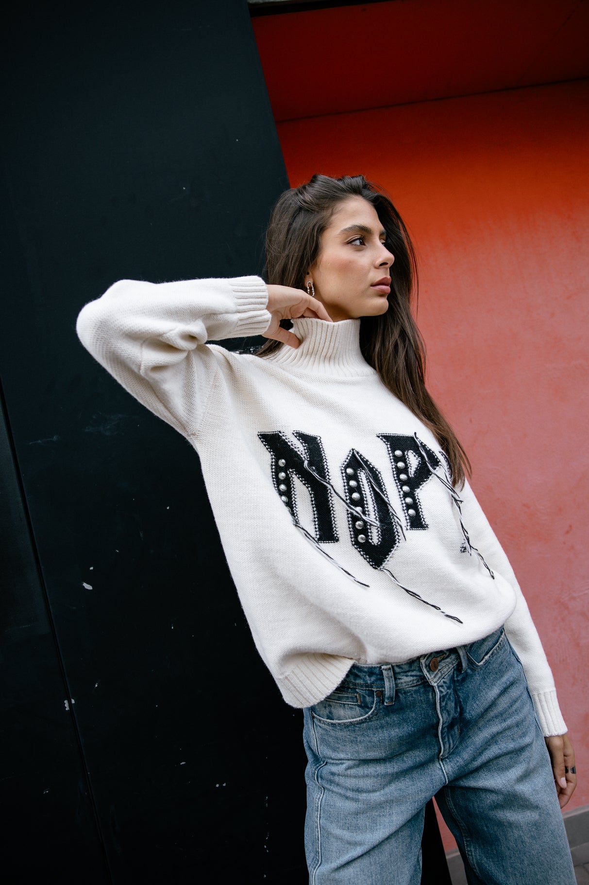 Pull détails frangés Femme Pears Rock off white | Freeman T. Porter