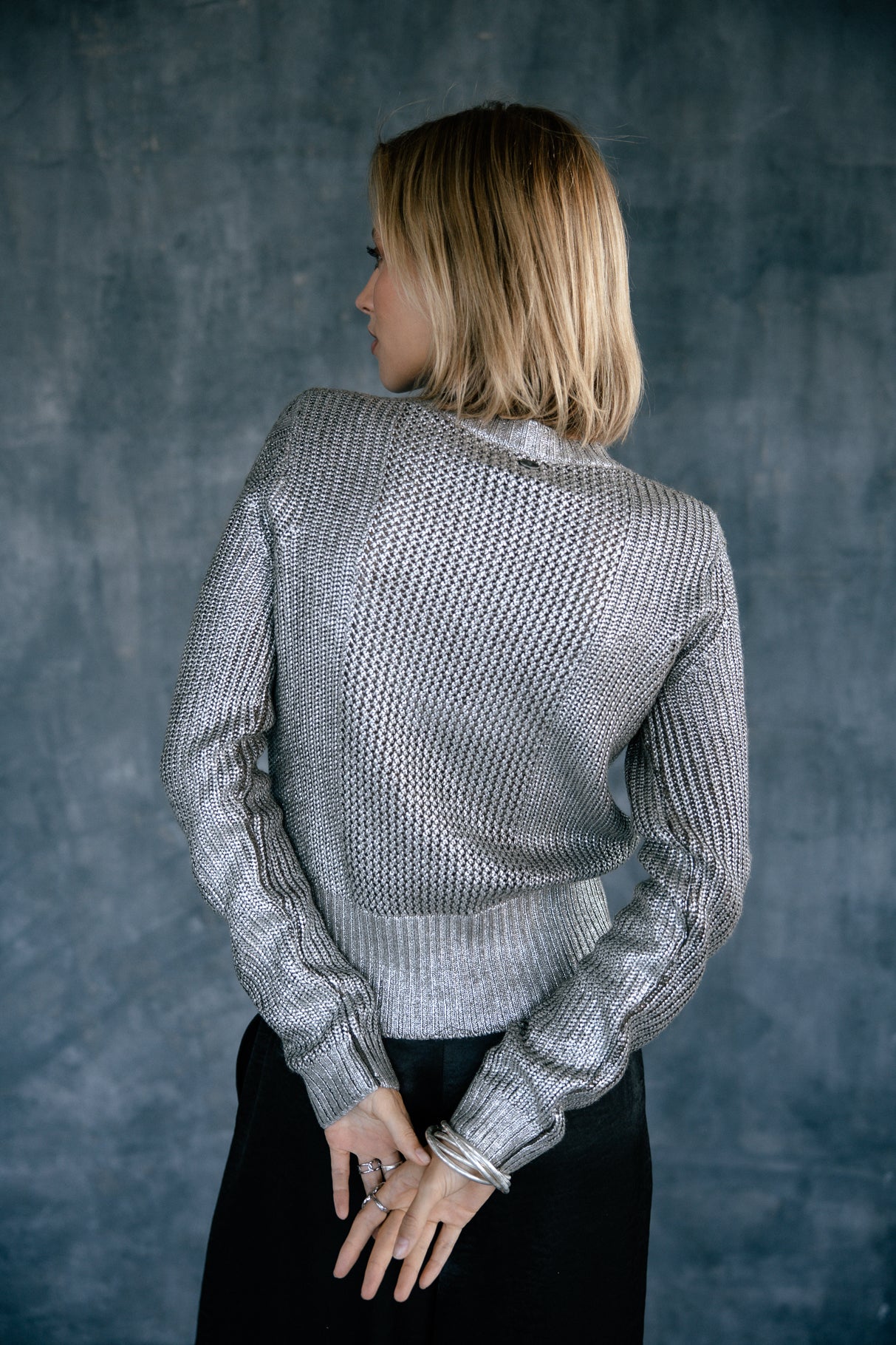 Cardigan maille argentée Femme Geel olive night | Freeman T. Porter