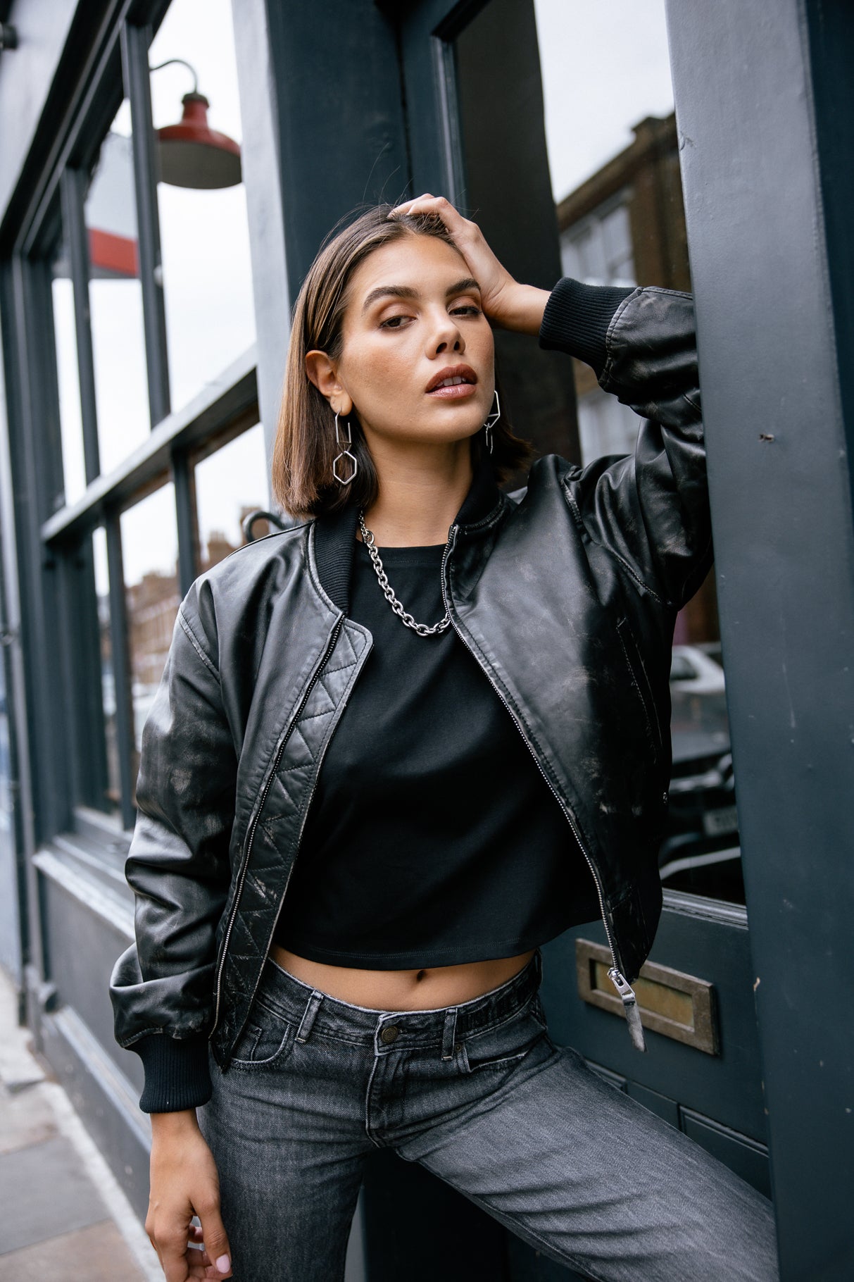 Bomber en cuir Femme Vlad Cuir vintage black | Freeman T. Porter