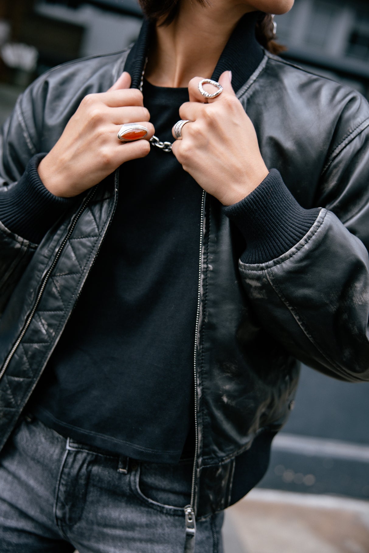 Bomber en cuir Femme Vlad Cuir vintage black | Freeman T. Porter
