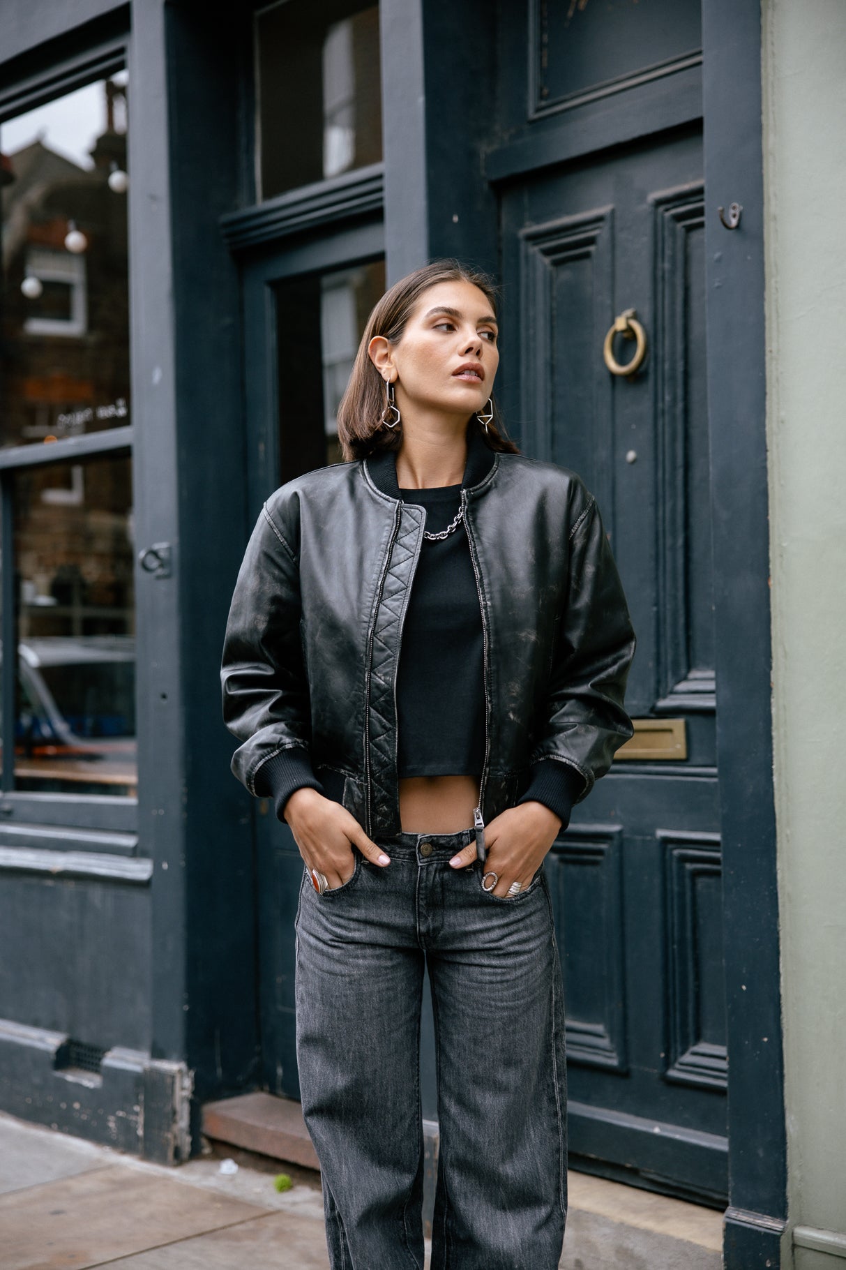 Bomber en cuir Femme Vlad Cuir vintage black | Freeman T. Porter
