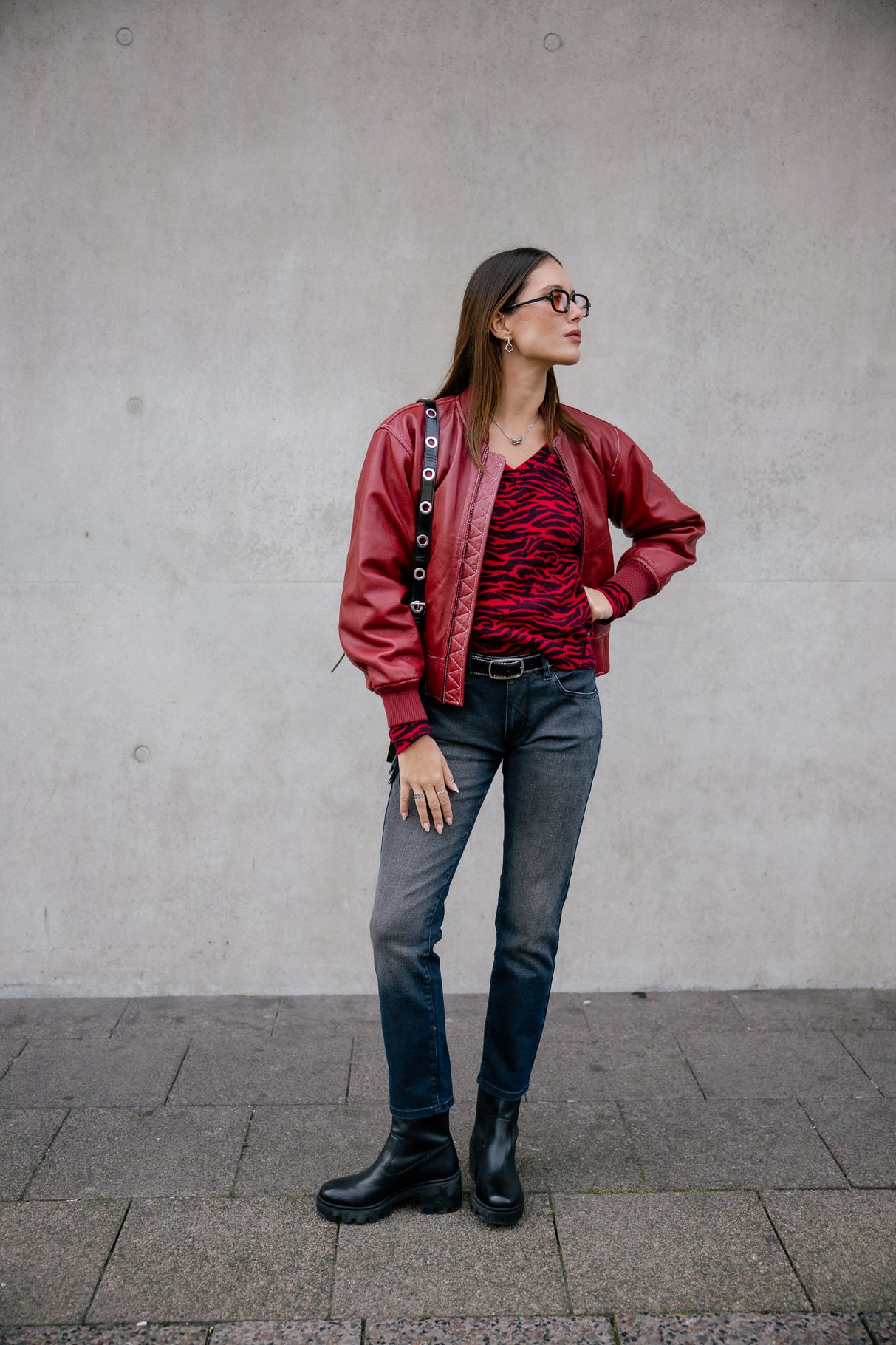 Bomber en cuir Woman Vlad Cuir rhythmic red | Freeman T. Porter