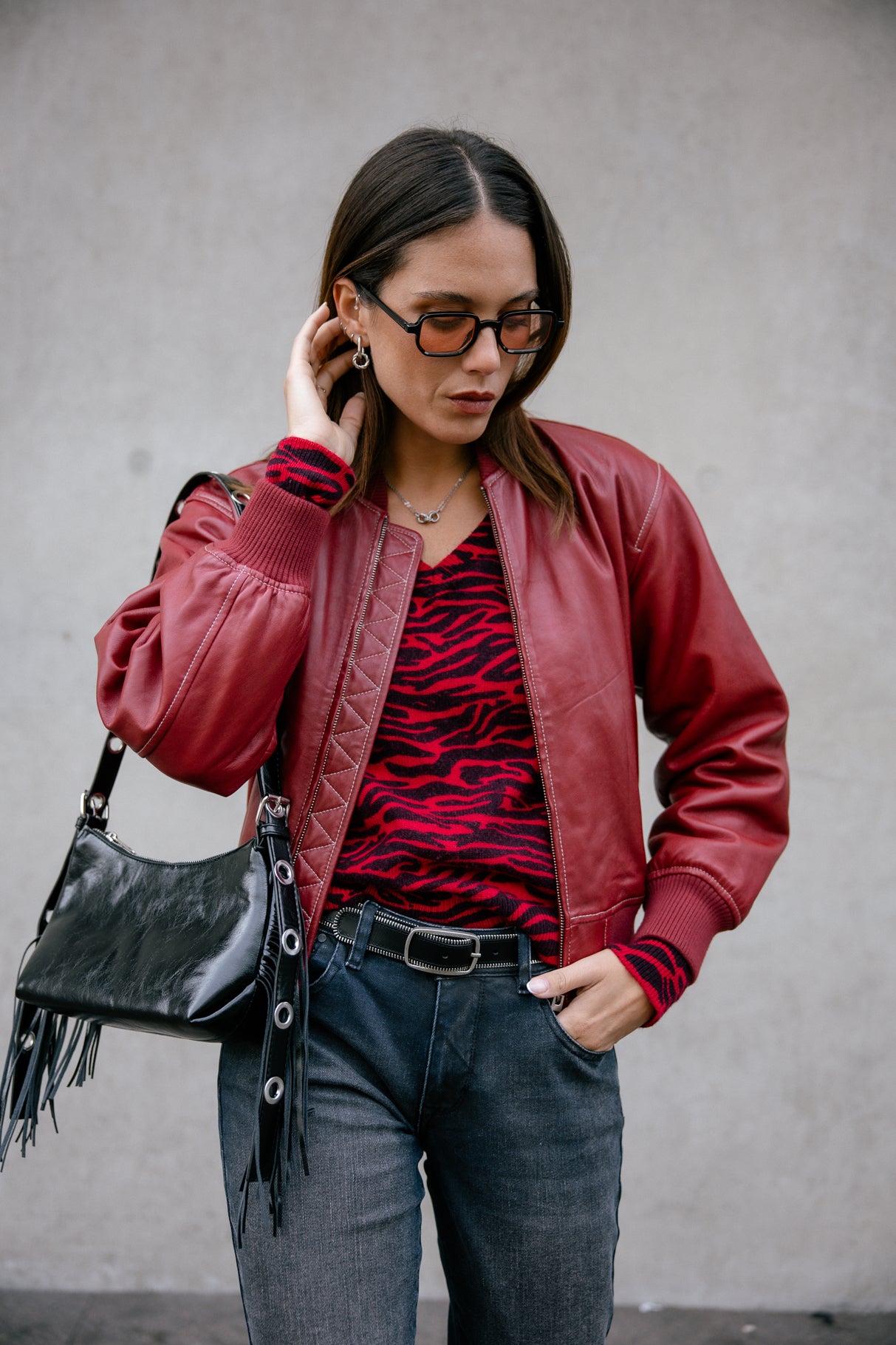 Bomber en cuir Woman Vlad Cuir rhythmic red | Freeman T. Porter