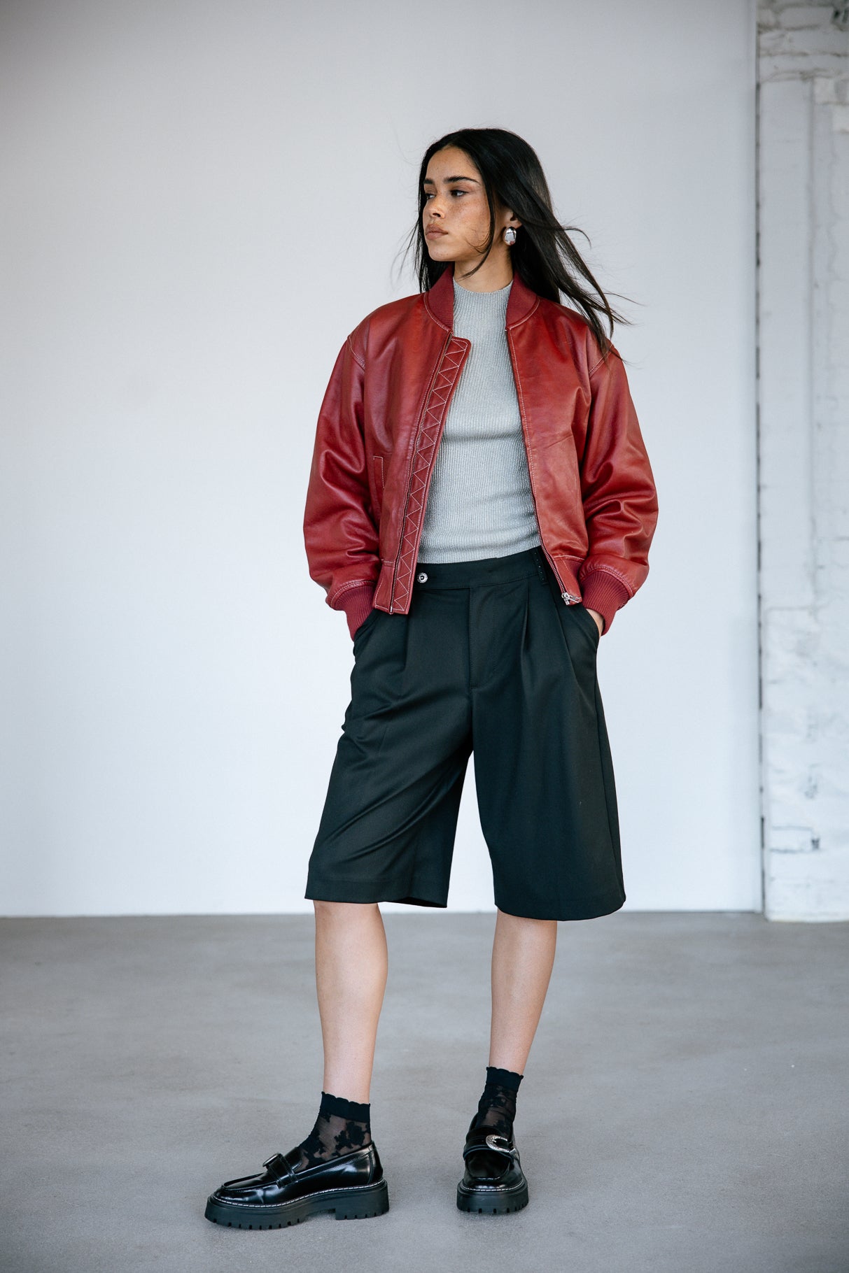 Bomber en cuir Woman Vlad Cuir rhythmic red | Freeman T. Porter