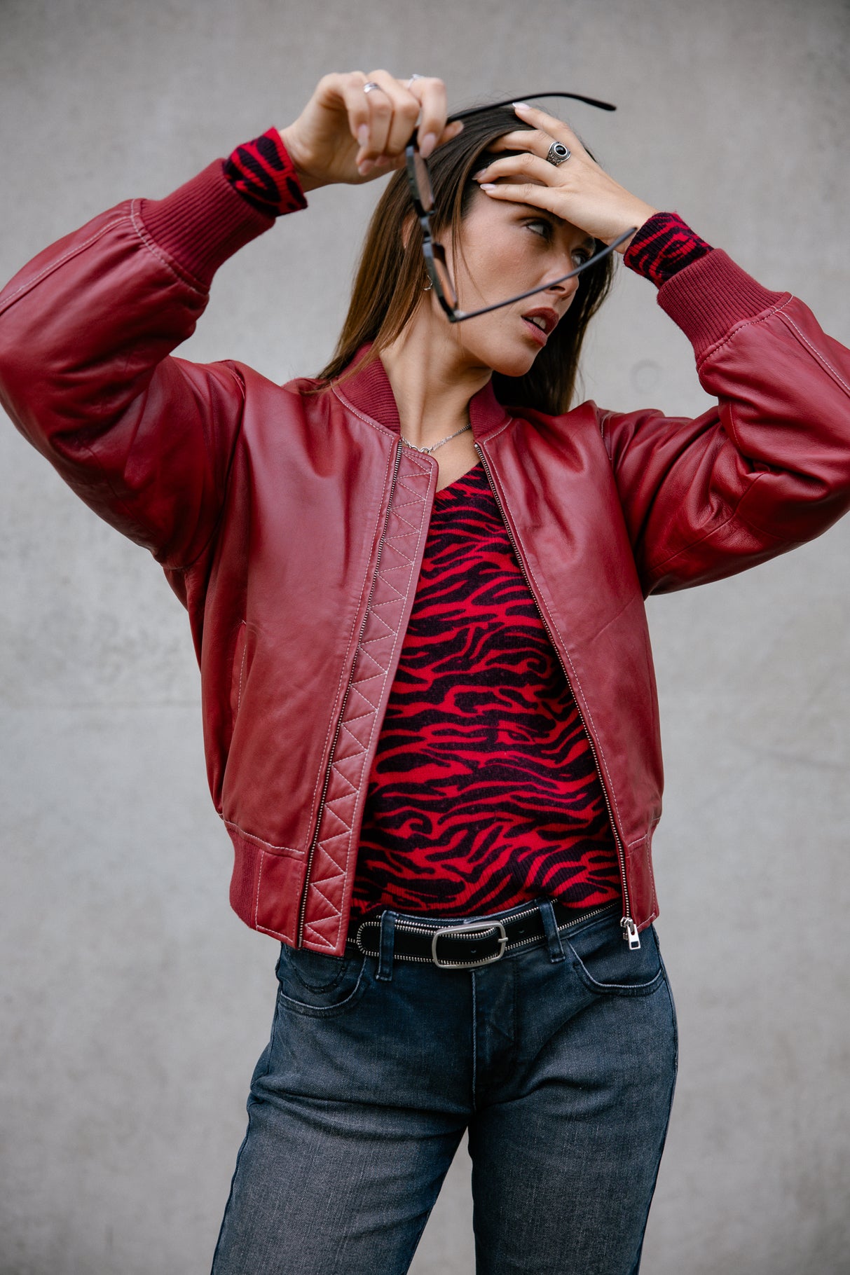 Bomber en cuir Woman Vlad Cuir rhythmic red | Freeman T. Porter