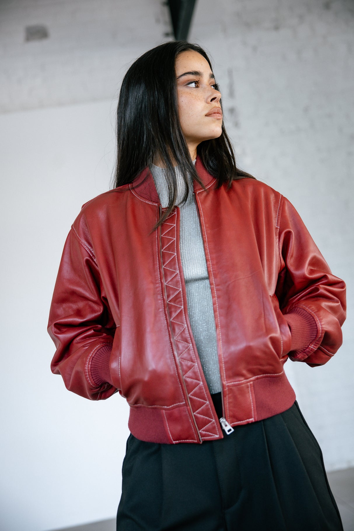 Bomber en cuir Woman Vlad Cuir rhythmic red | Freeman T. Porter